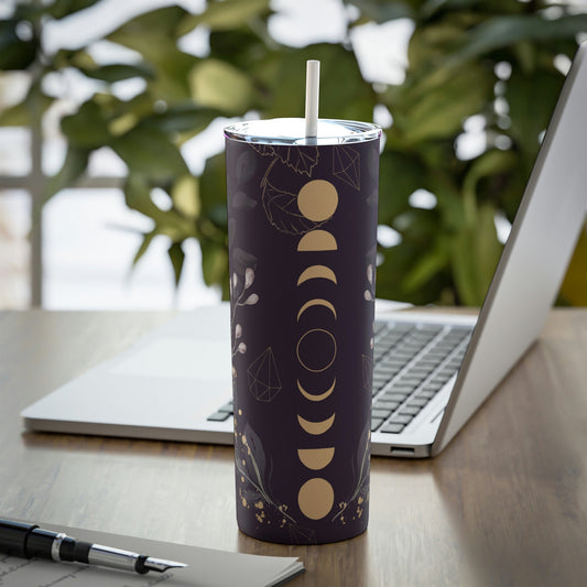 Reusable Moon Phase Tumblers, Astrological Skinny Steel Tumbler with Straw, Summer Moon Tumbler, 20oz Iced Coffee Tumblers, Choice of Design