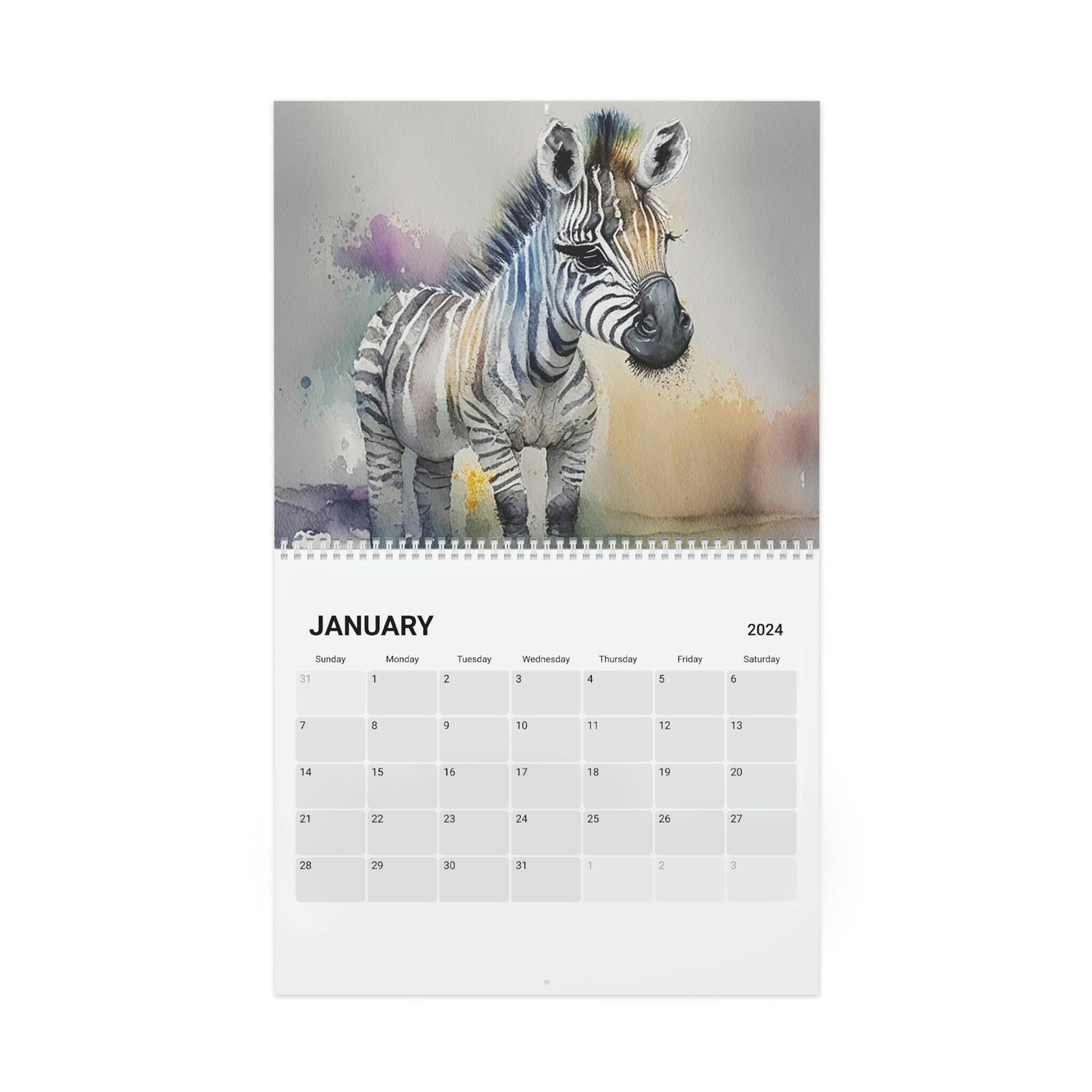 Cute Watercolor Baby Zoo Animals 2024 Calendar, Mother's Day, Wall Calendar