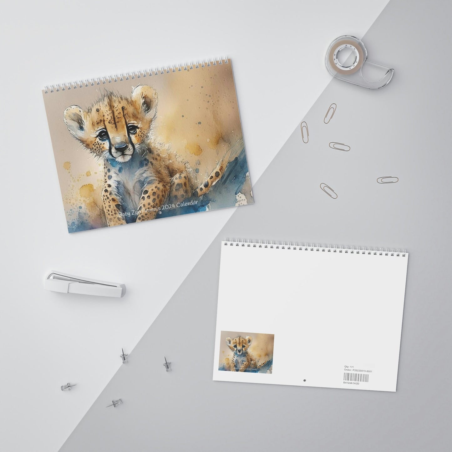 Cute Watercolor Baby Zoo Animals 2024 Calendar, Mother's Day, Wall Calendar