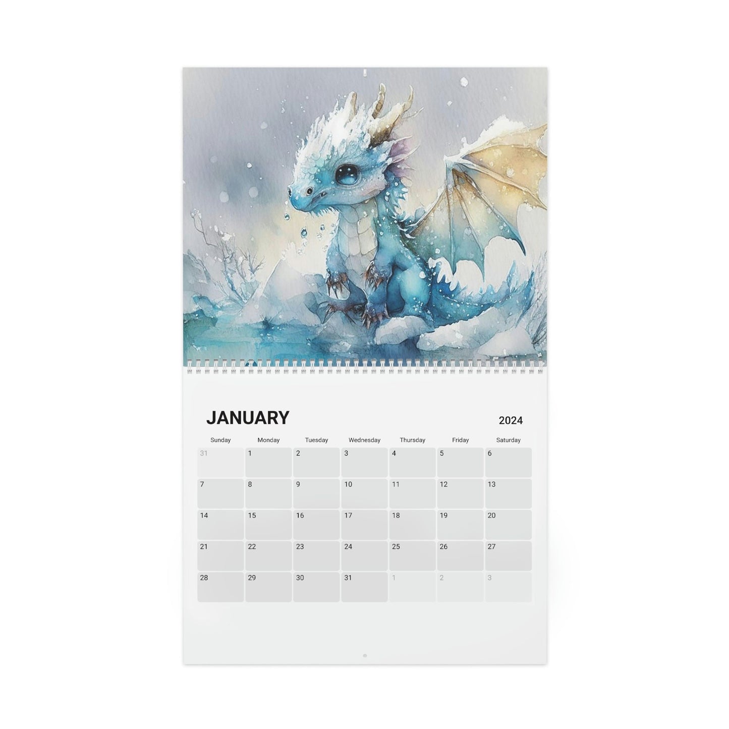 Cute Watercolor Baby Dragon Animals 2024 Calendar, Mother's Day, Wall Calendar