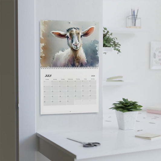 Cute Watercolor Baby Barnyard Animals 2024 Calendar, Mother's Day, Wall Calendar
