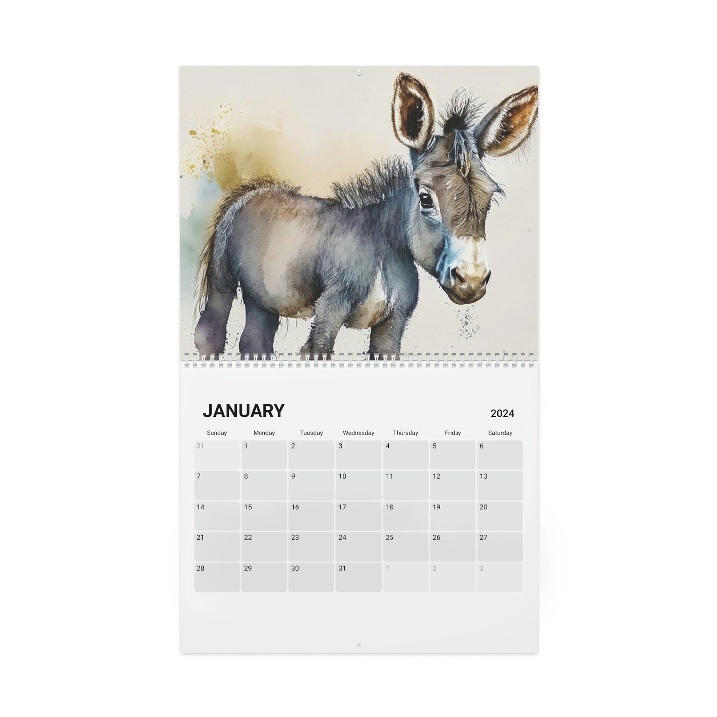 Cute Watercolor Baby Barnyard Animals 2024 Calendar, Mother's Day, Wall Calendar