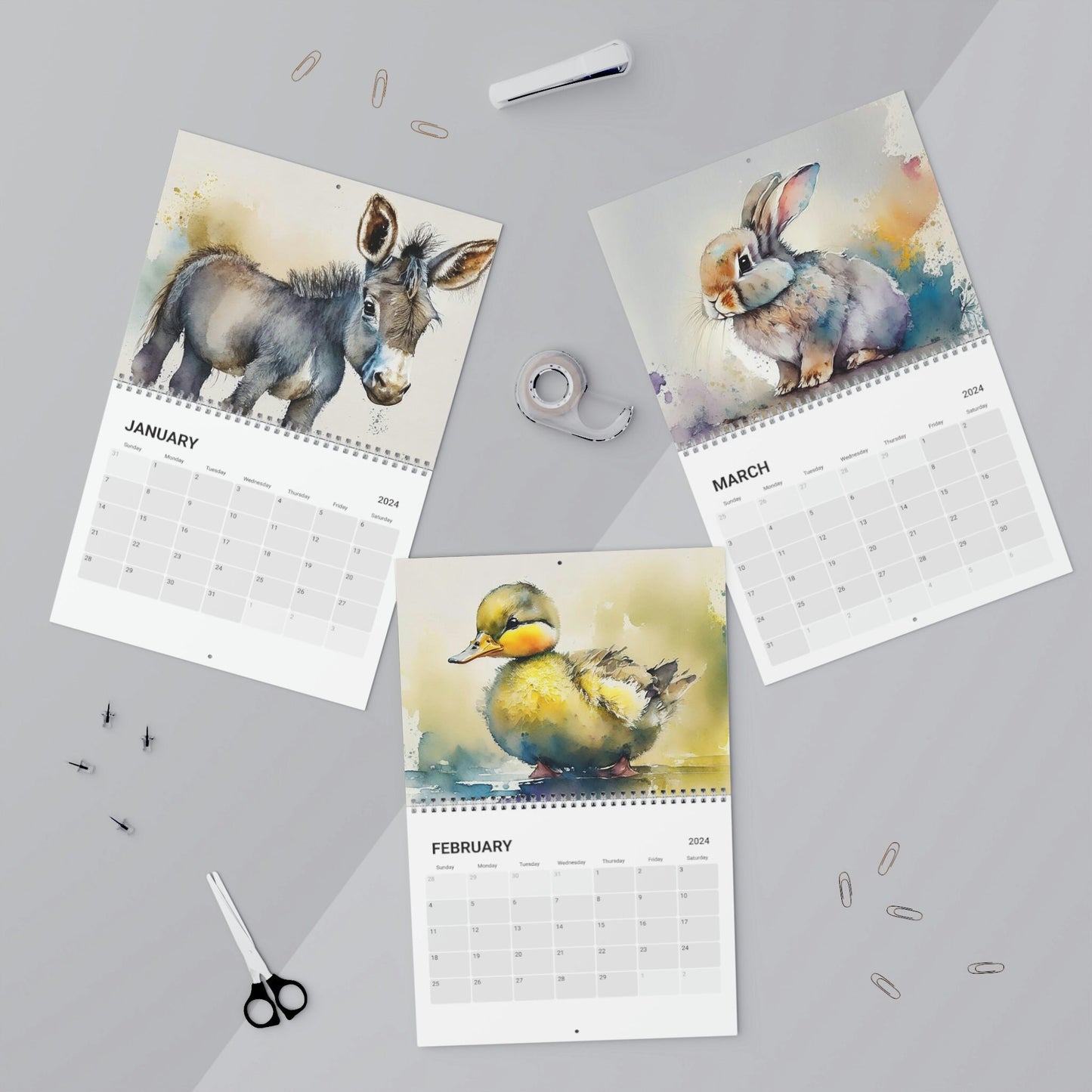 Cute Watercolor Baby Barnyard Animals 2024 Calendar, Mother's Day, Wall Calendar
