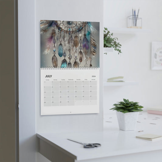 Beautiful Watercolor Boho Vibes 2024 Calendar, 12 month calendar, Wall Calendar