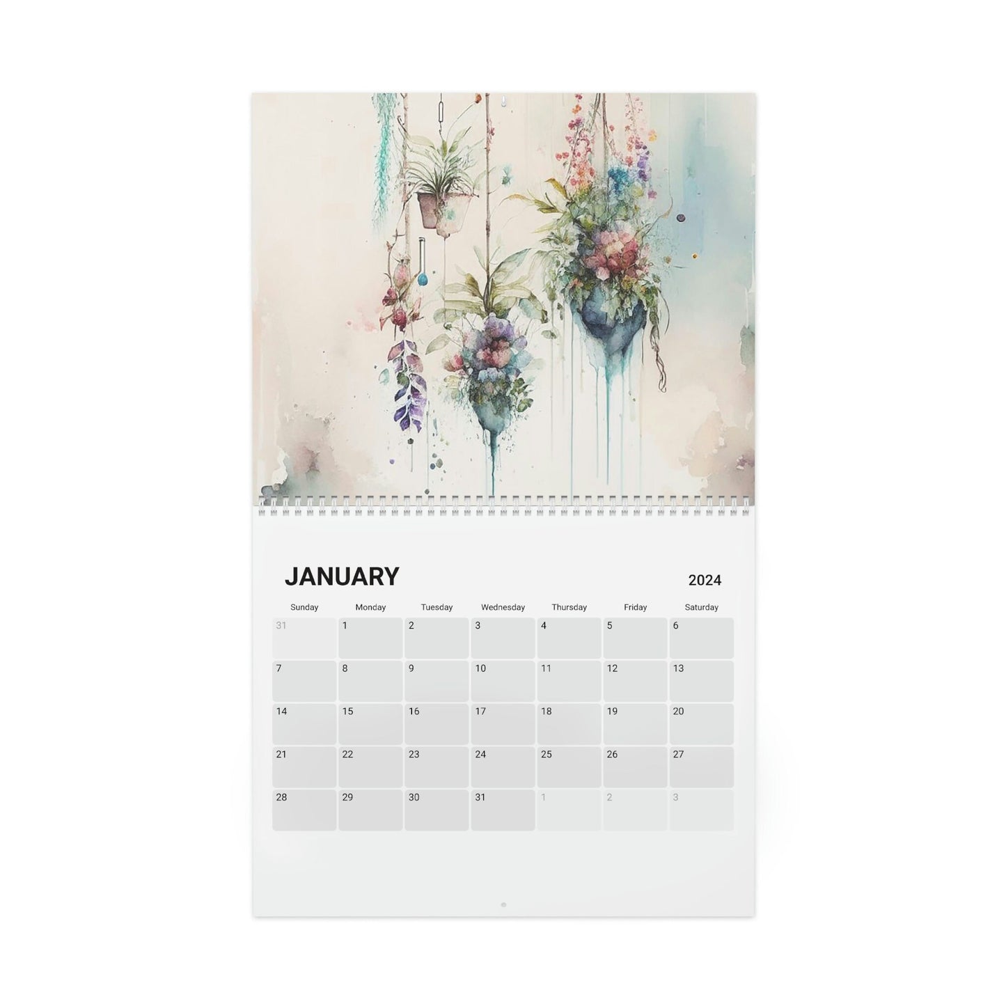Beautiful Watercolor Boho Vibes 2024 Calendar, 12 month calendar, Wall Calendar