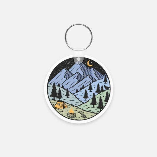 Camping Under the Stars Round Key Chain, Nature Lover Key Ring