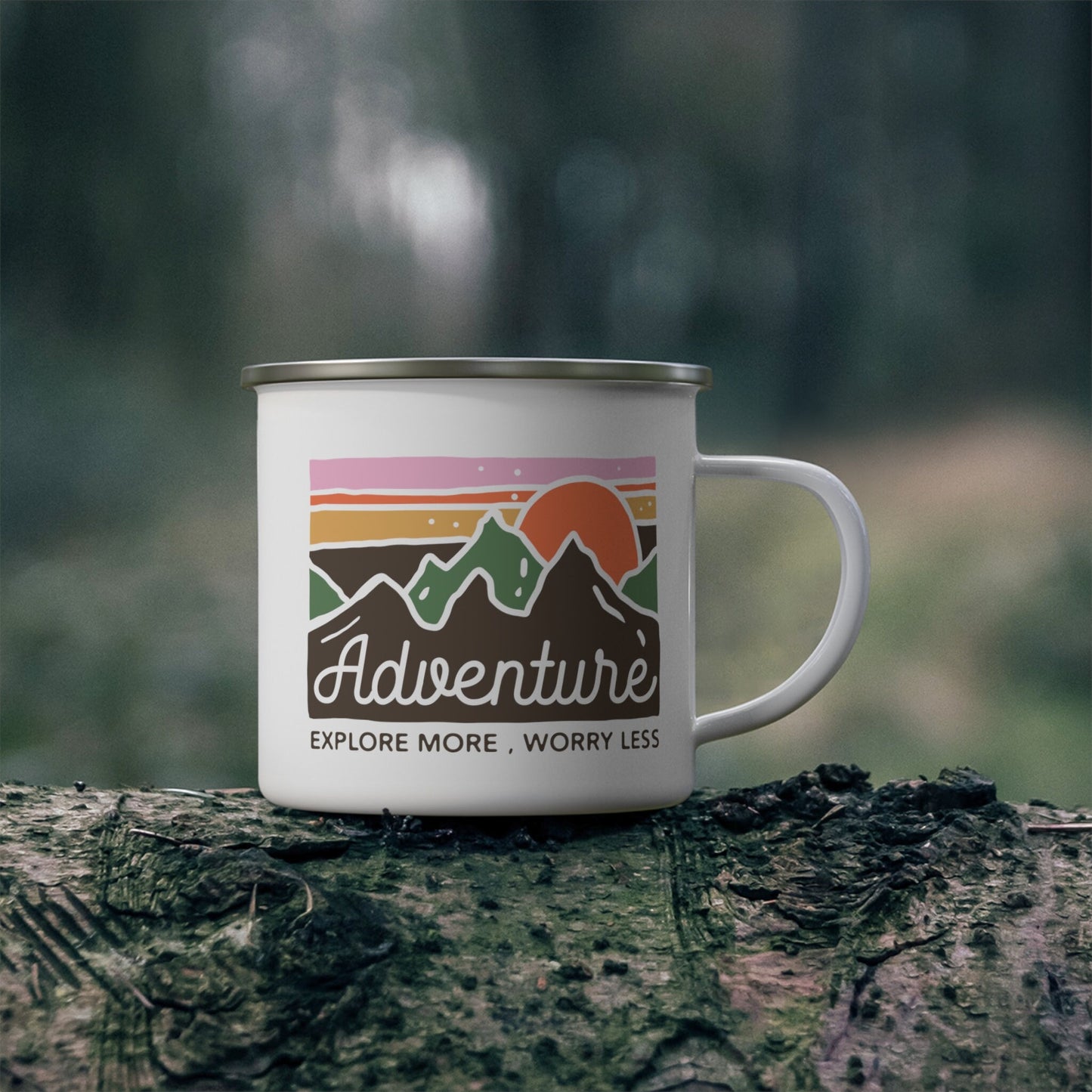 Adventure Explore more, Worry less Enamel Camping Mug, light weight stainless steel 12 oz mug