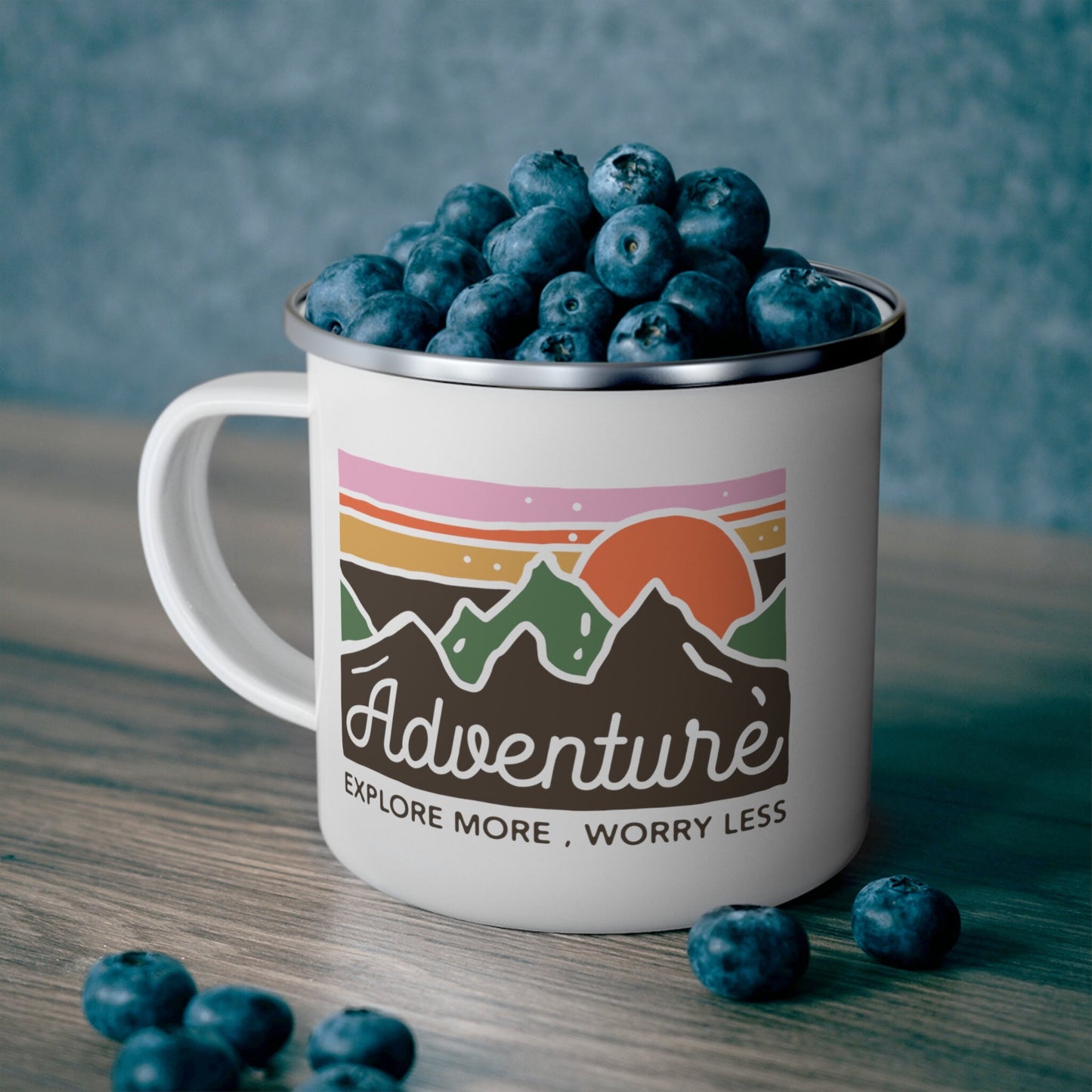 Adventure Explore more, Worry less Enamel Camping Mug, light weight stainless steel 12 oz mug