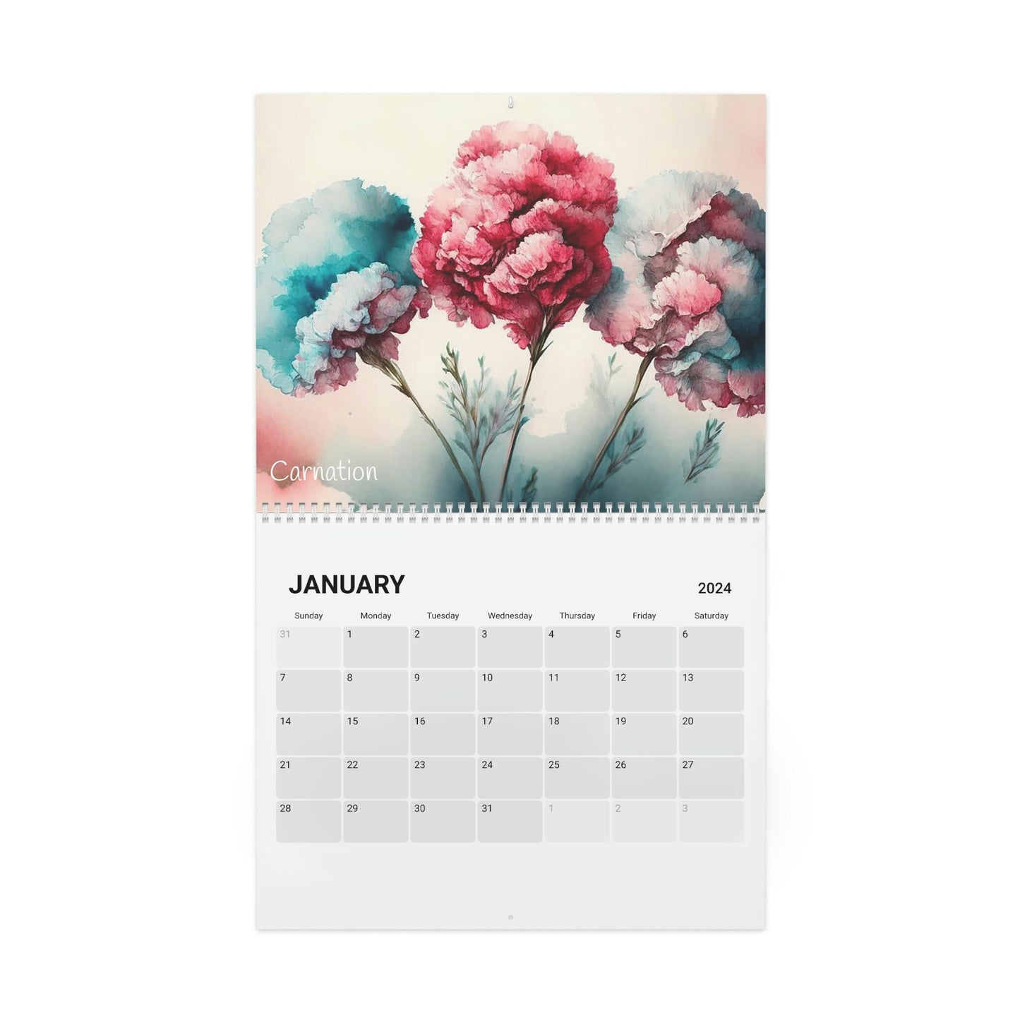 Beautiful Watercolor Birth Month Flowers 2024 Calendar, Mother's Day, Wall Calendar, Teacher Gift
