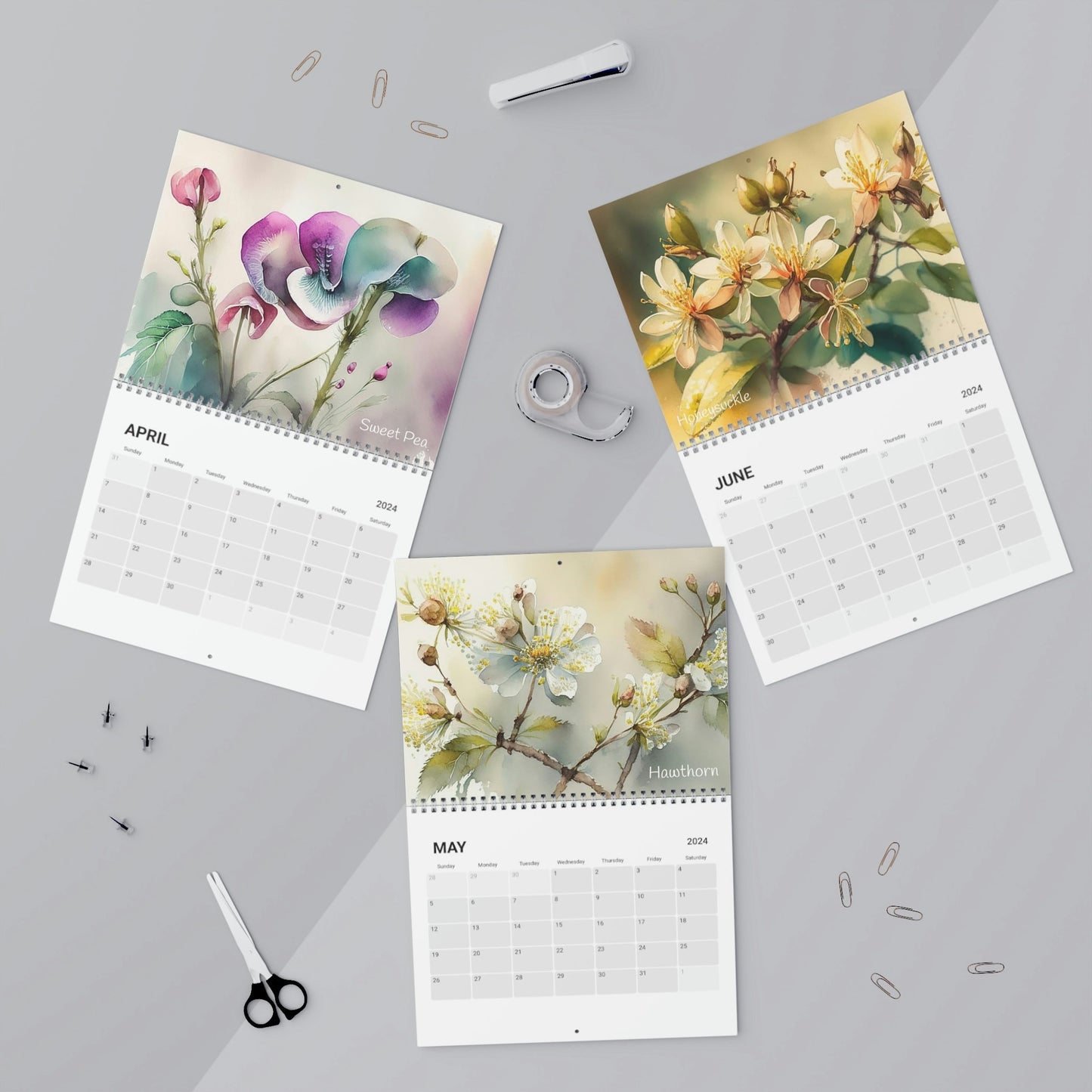 Beautiful Watercolor Birth Month Flowers 2024 Calendar, Mother's Day, Wall Calendar, Teacher Gift