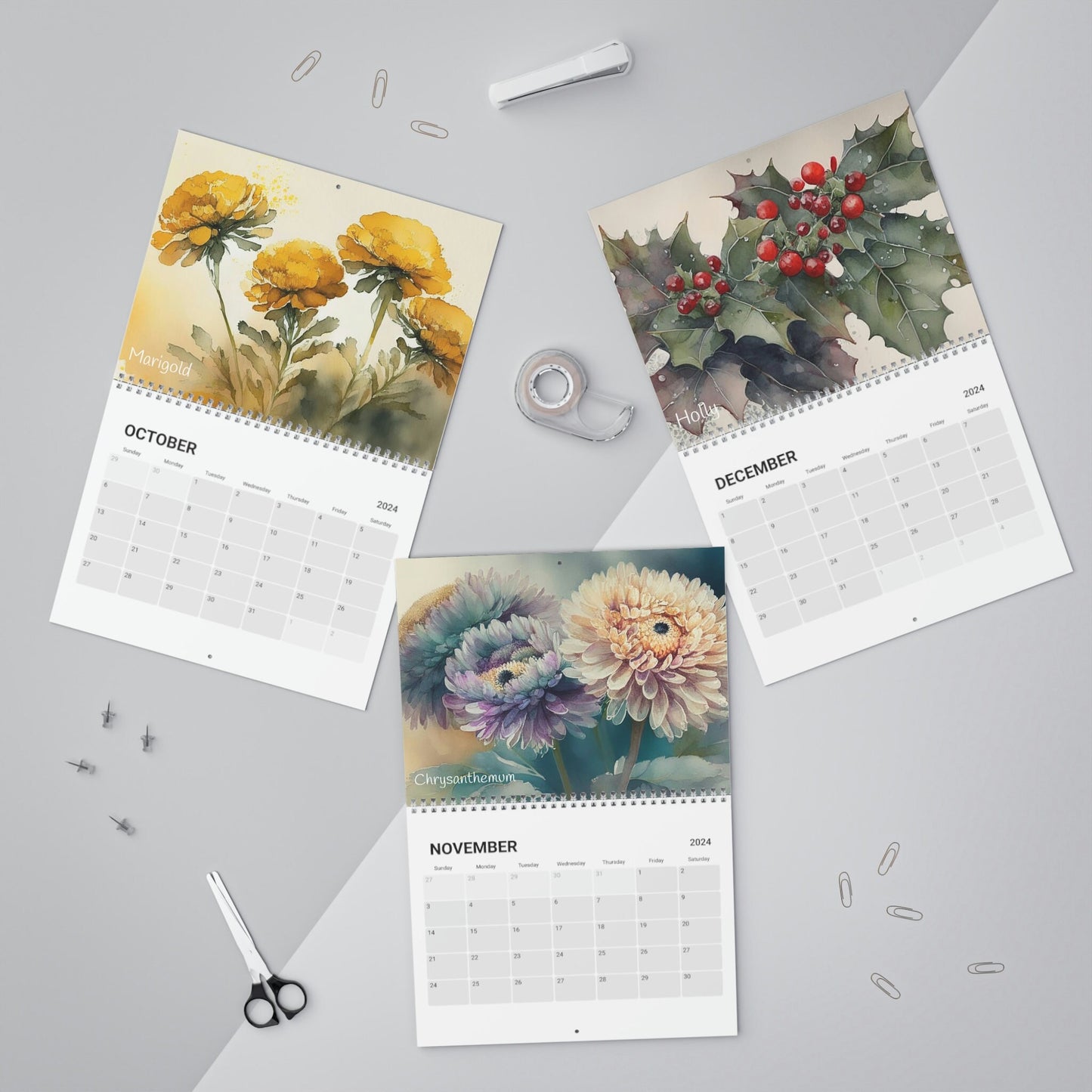 Beautiful Watercolor Birth Month Flowers 2024 Calendar, Mother's Day, Wall Calendar, Teacher Gift
