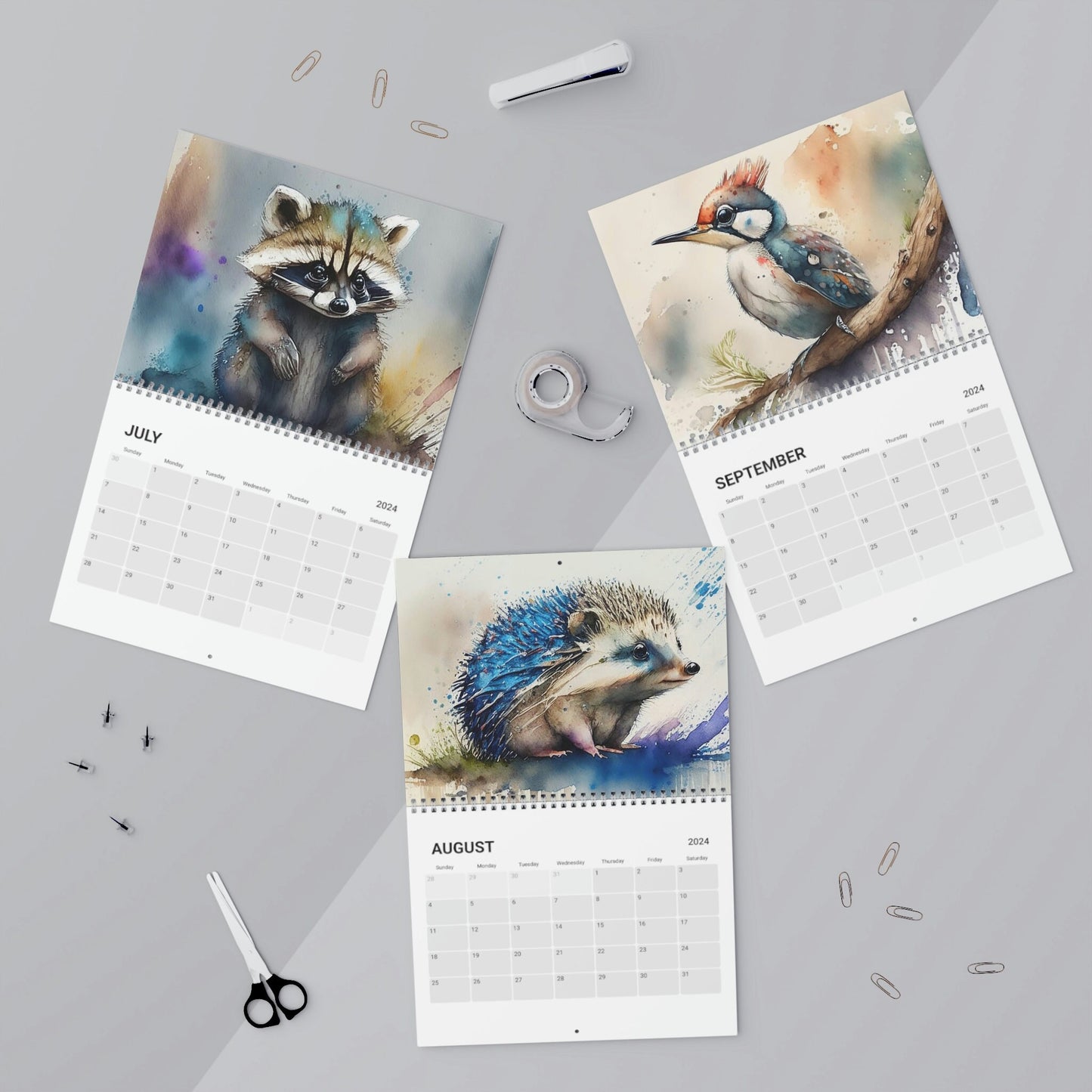 Cute Watercolor Baby Forest Animals 2024 Calendar, Mother's Day, Wall Calendar