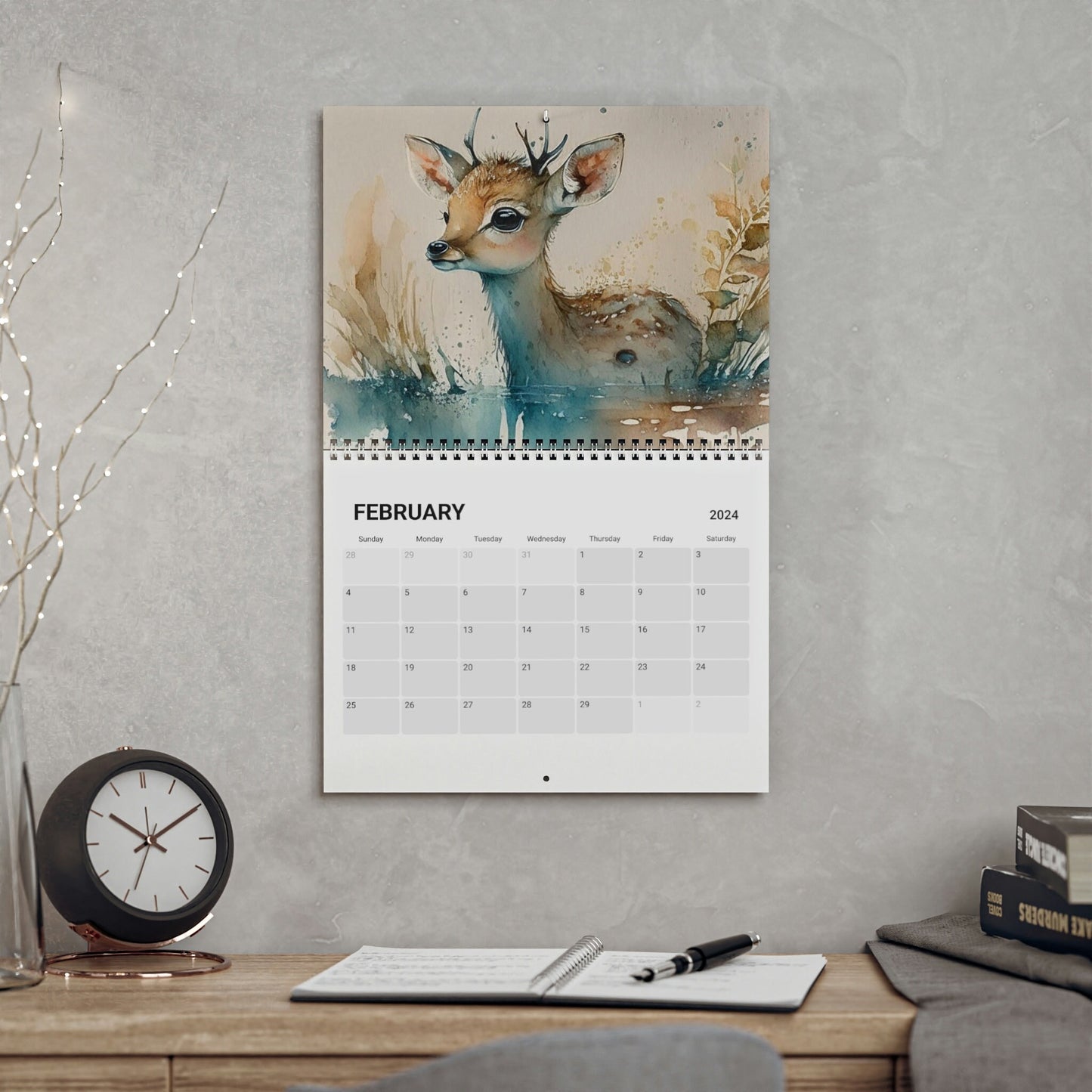 Cute Watercolor Baby Forest Animals 2024 Calendar, Mother's Day, Wall Calendar