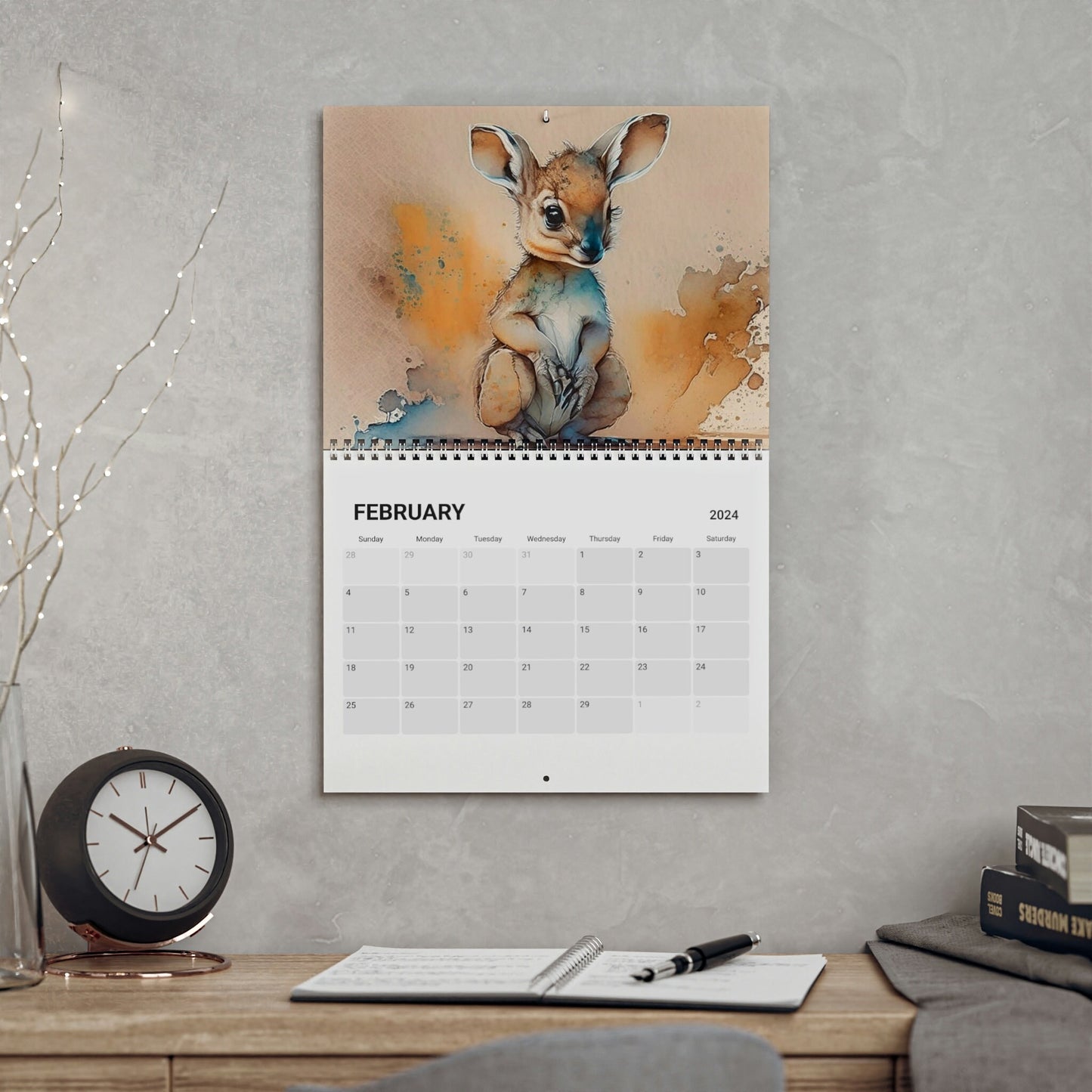 Cute Watercolor Baby Zoo Animals 2024 Calendar, Mother's Day, Wall Calendar