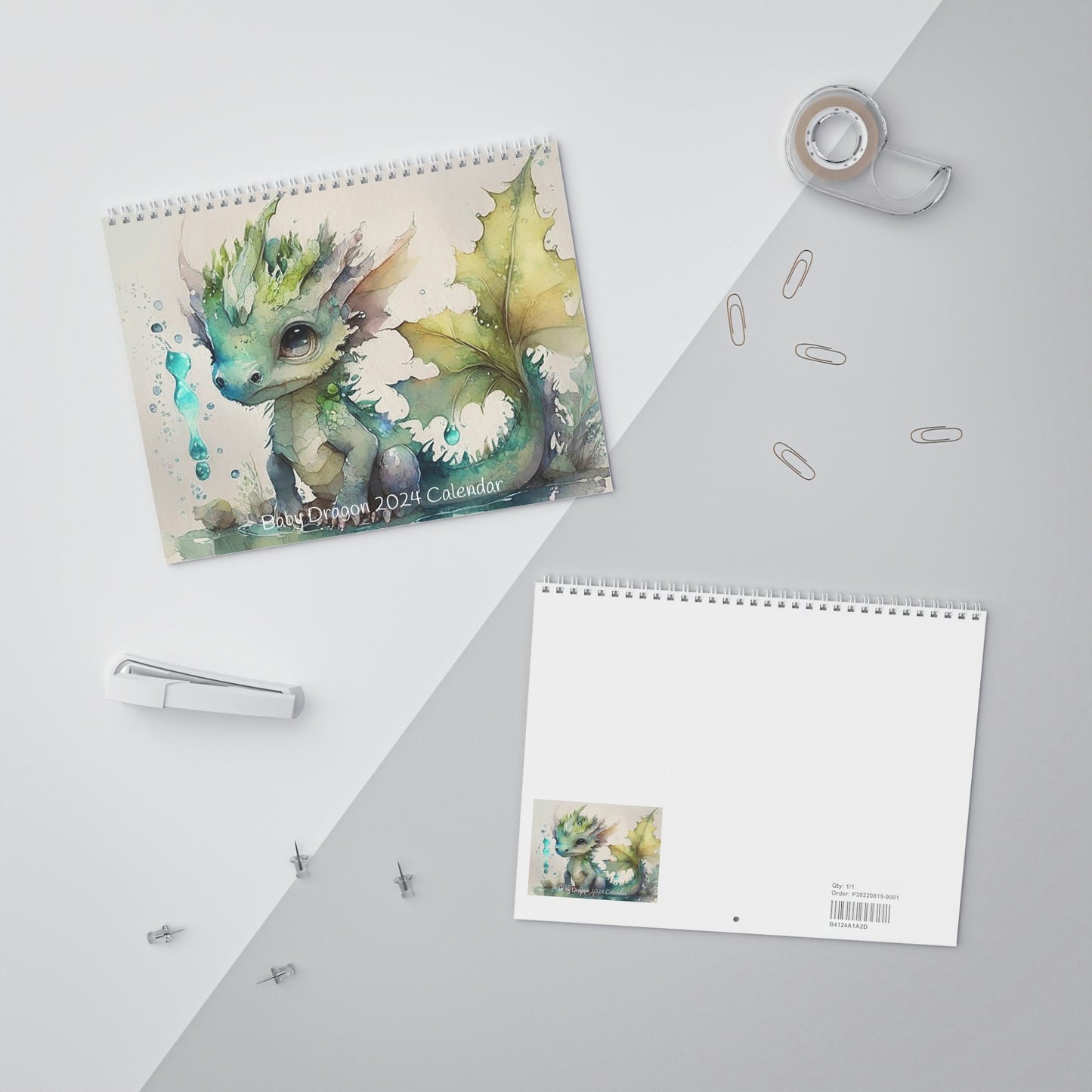 Cute Watercolor Baby Dragon Animals 2024 Calendar, Mother's Day, Wall Calendar