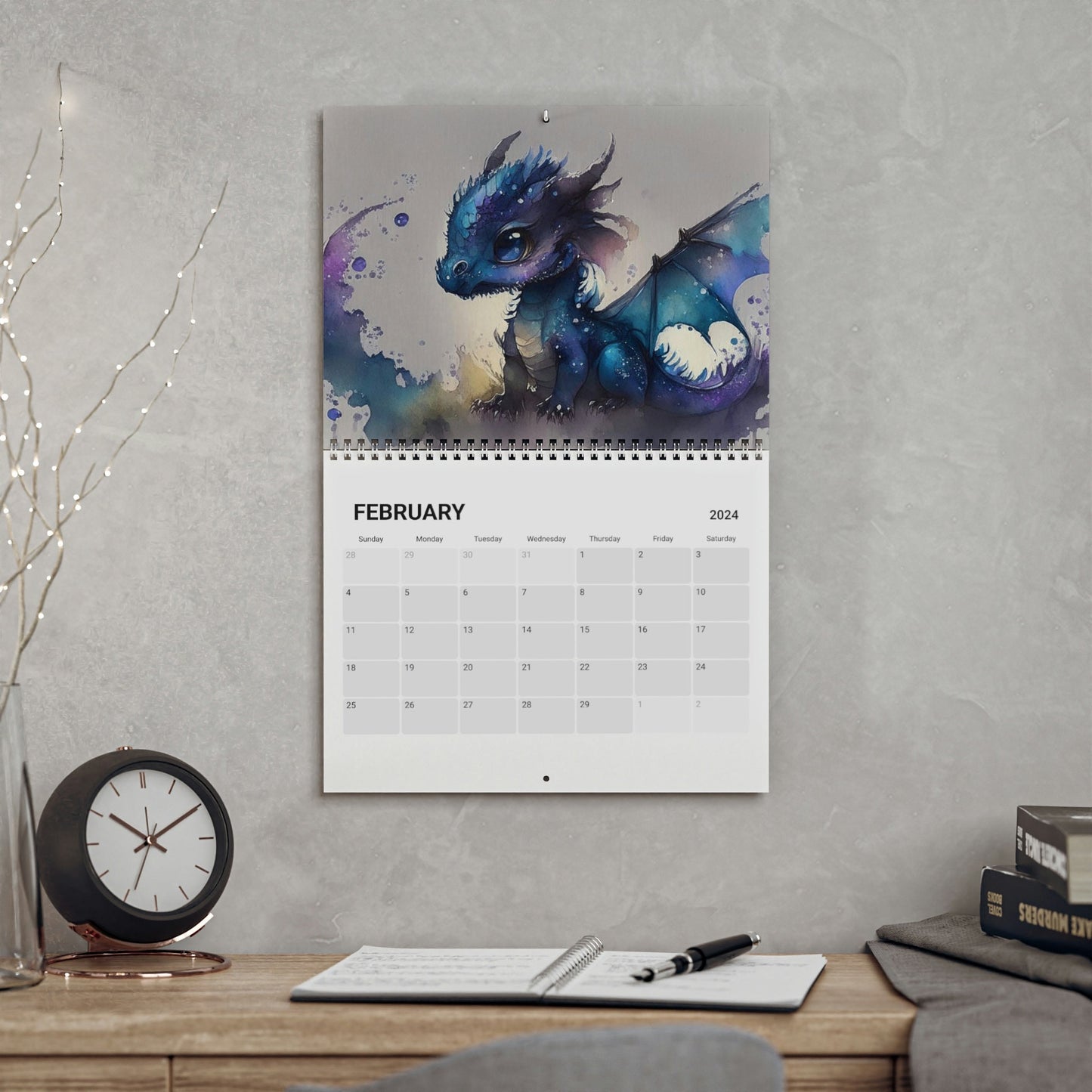 Cute Watercolor Baby Dragon Animals 2024 Calendar, Mother's Day, Wall Calendar