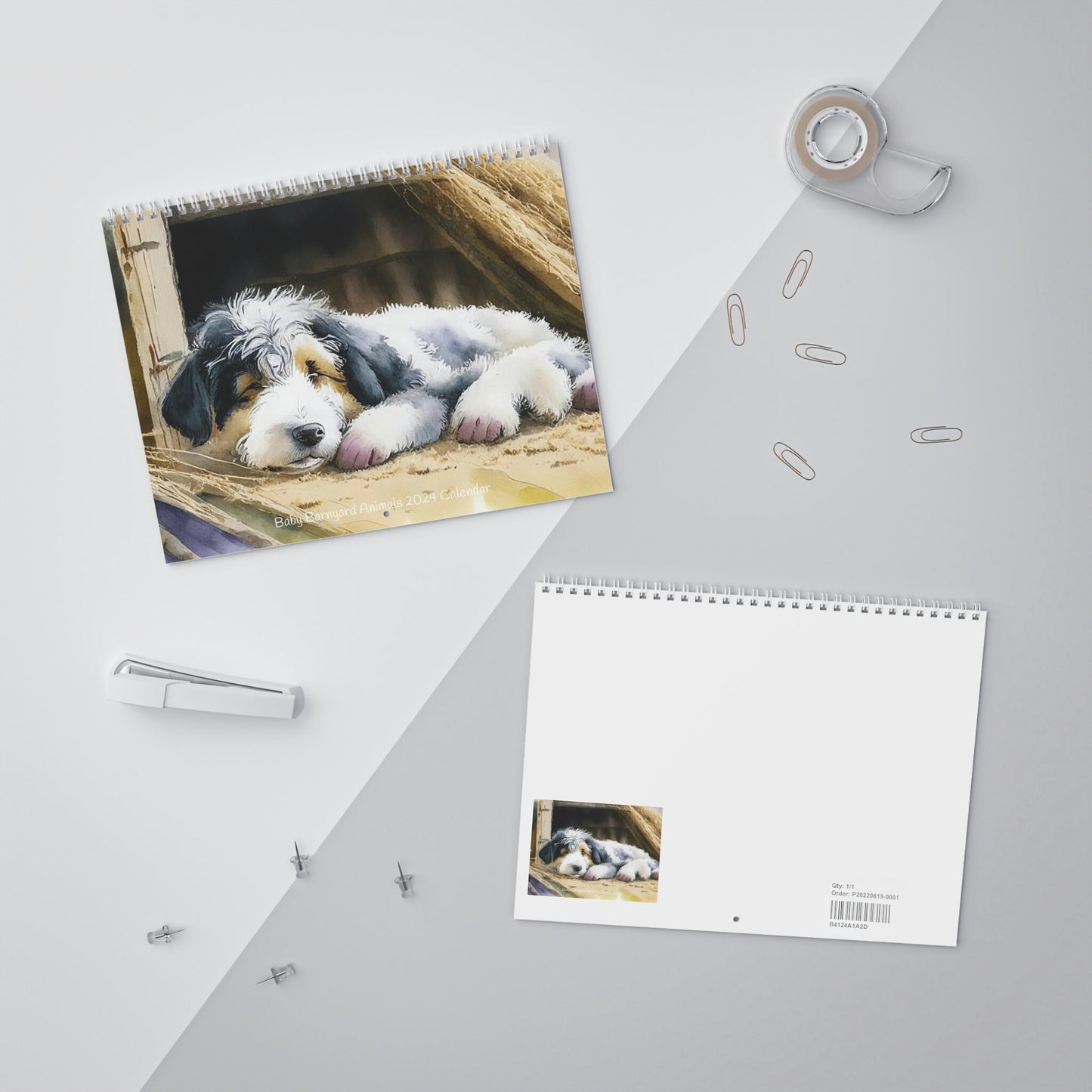 Cute Watercolor Baby Barnyard Animals 2024 Calendar, Mother's Day, Wall Calendar