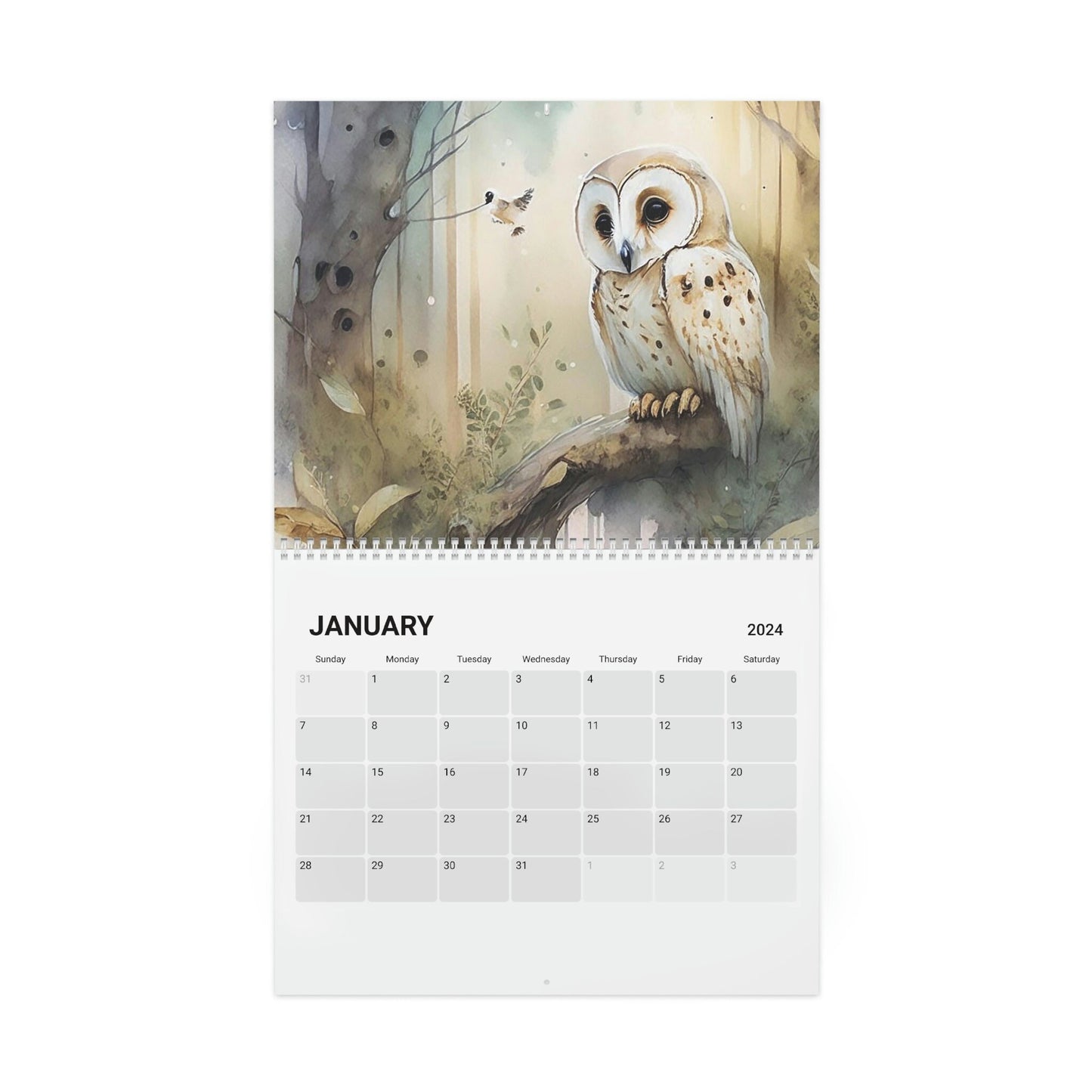 Cute Watercolor Owls 2024 Calendar, Mother's Day, Wall Calendar