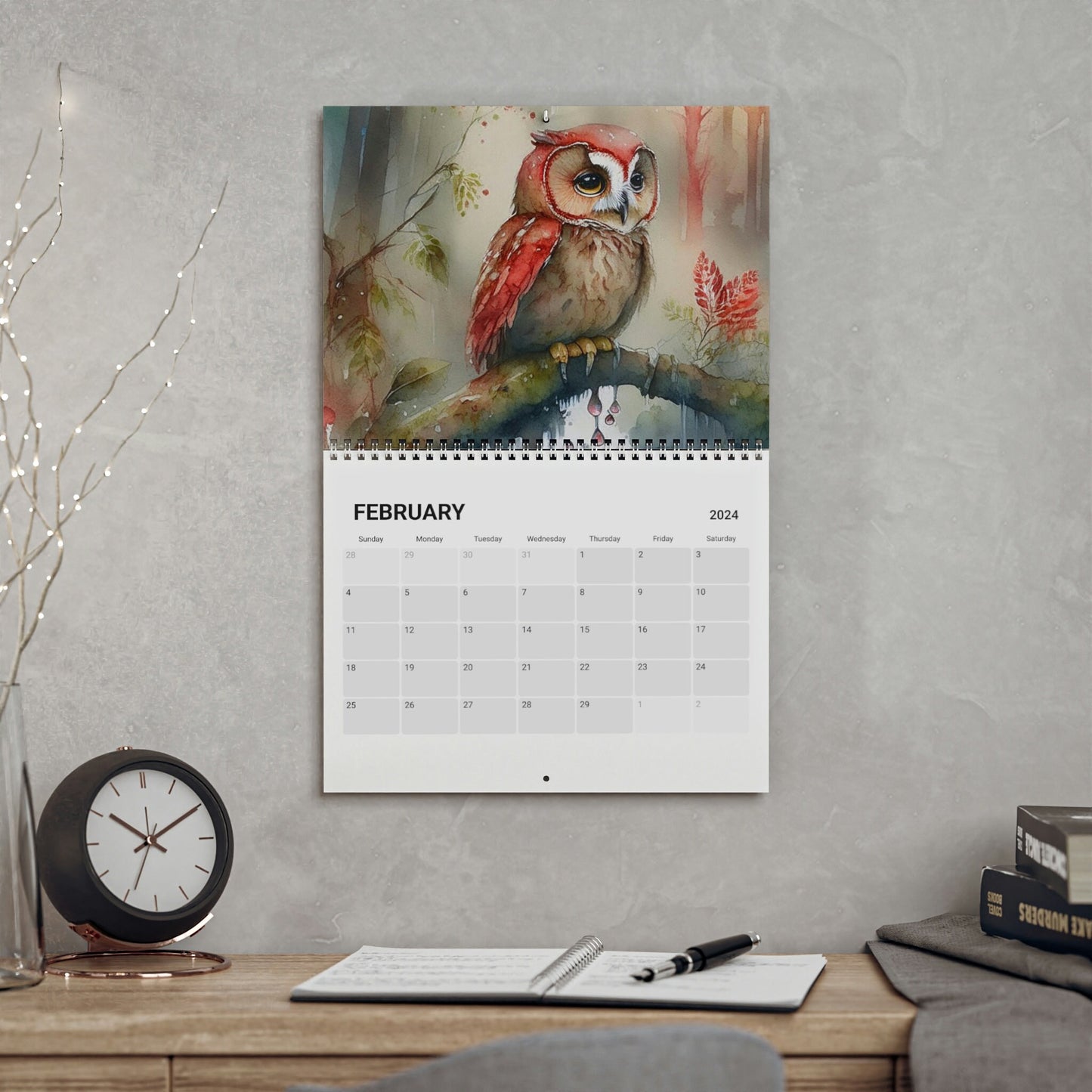 Cute Watercolor Owls 2024 Calendar, Mother's Day, Wall Calendar