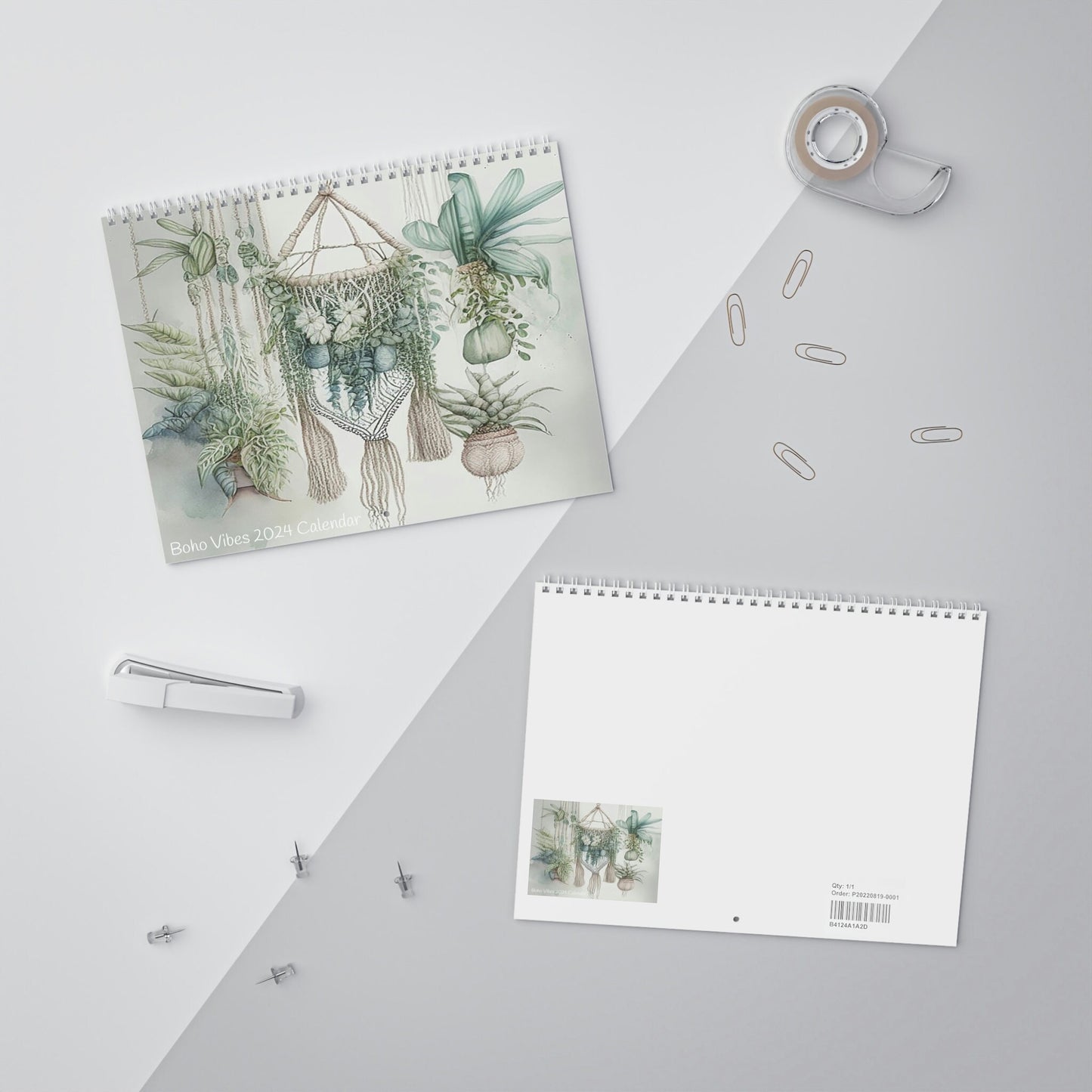 Beautiful Watercolor Boho Vibes 2024 Calendar, 12 month calendar, Wall Calendar