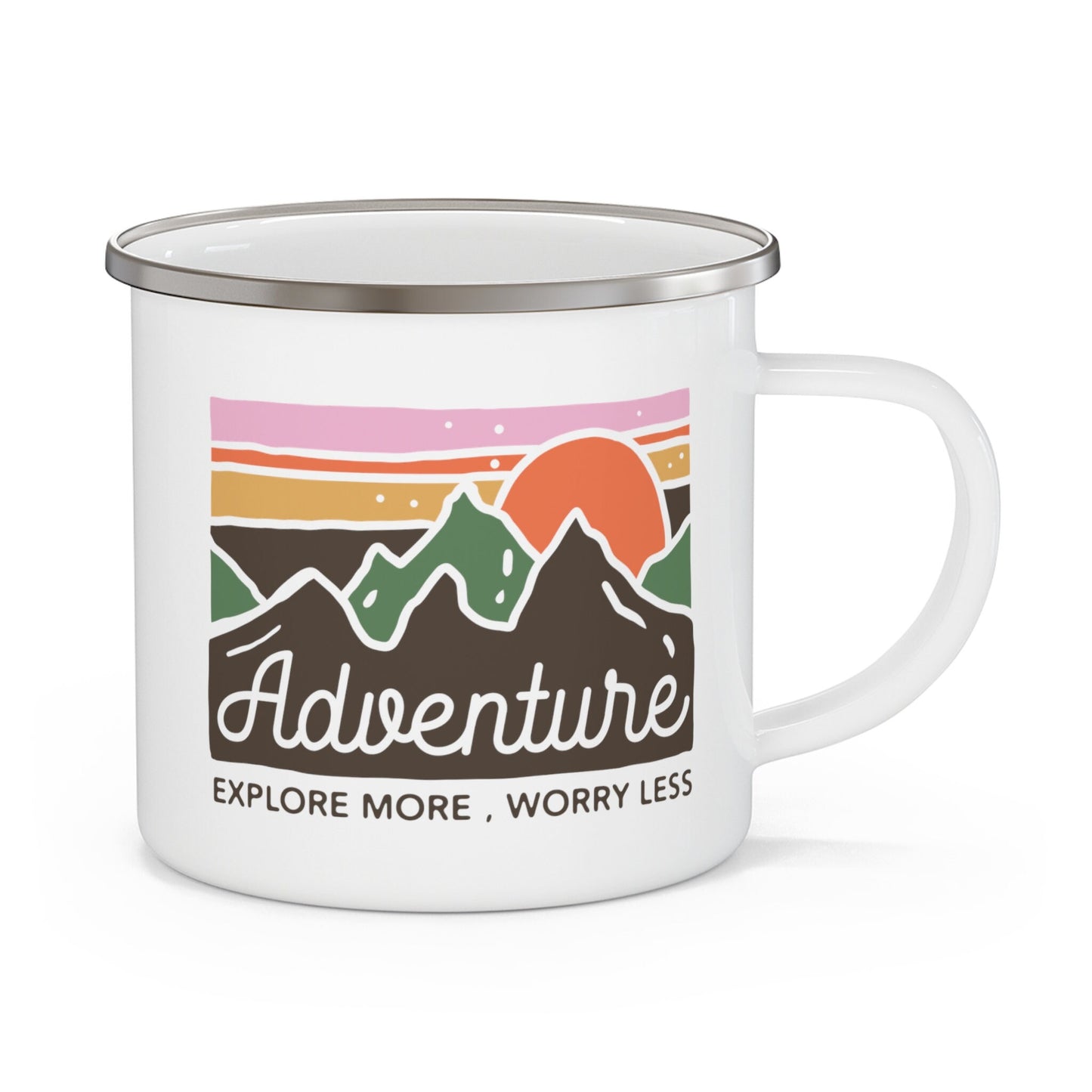 Adventure Explore more, Worry less Enamel Camping Mug, light weight stainless steel 12 oz mug