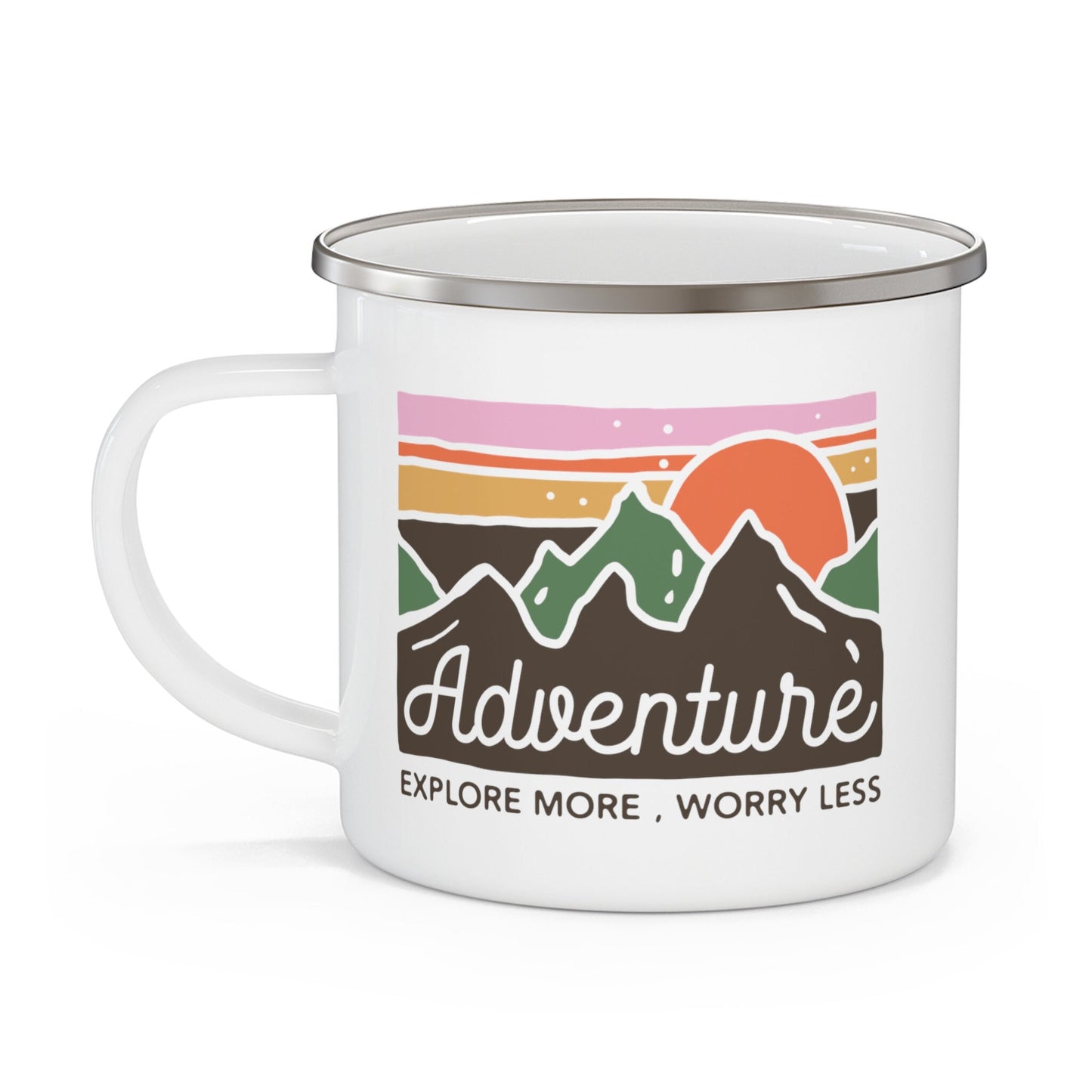 Adventure Explore more, Worry less Enamel Camping Mug, light weight stainless steel 12 oz mug