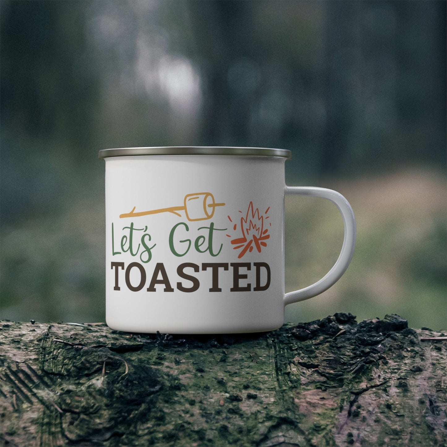 Let's Get Toasted Enamel Camping Mug, 12 oz stainless steel mug, funny camping mug, cute outdoor lovers mug