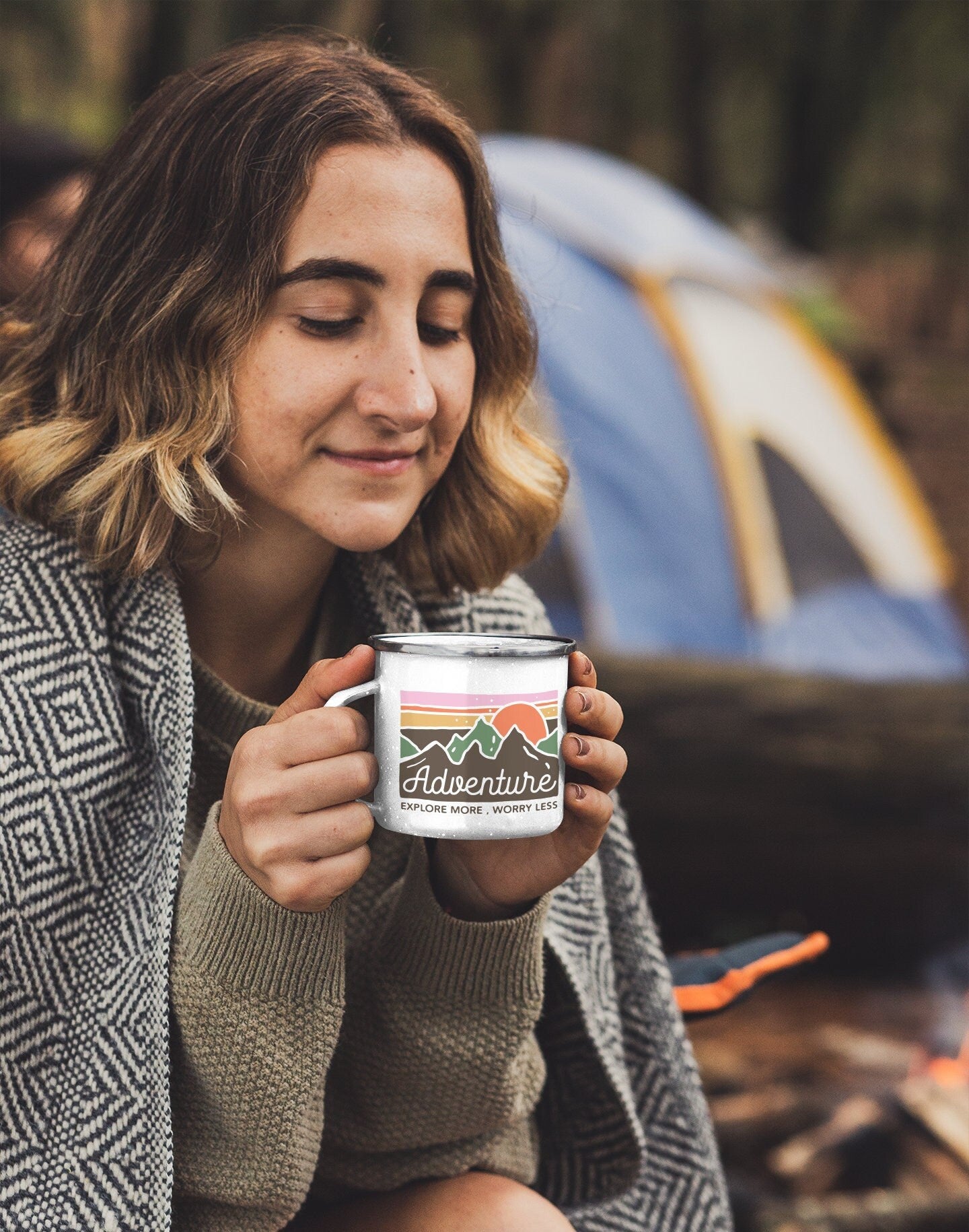 Adventure Explore more, Worry less Enamel Camping Mug, light weight stainless steel 12 oz mug
