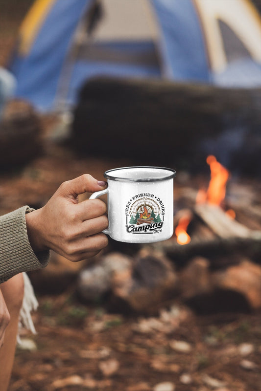Camping Crew Enamel Camping Mug, 12 oz stainless steel mug, funny camping mug, cute outdoor lovers mug