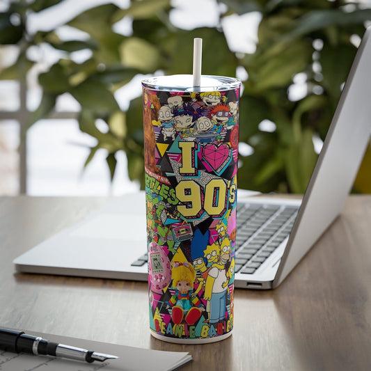 Reusable "I love the 90s" 20 tumbler, throw back nostalgia, Skinny Steel Tumbler Straw, gift for her, gift for him, conversation starter