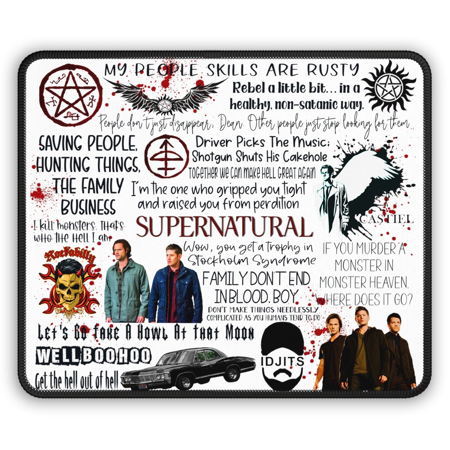 Cute Supernatural Mouse Pads, Quotes from Supernatural, Cartoon Sam and Dean, Castiel, Supernatural Merchandise, Gift for him, Gift for her