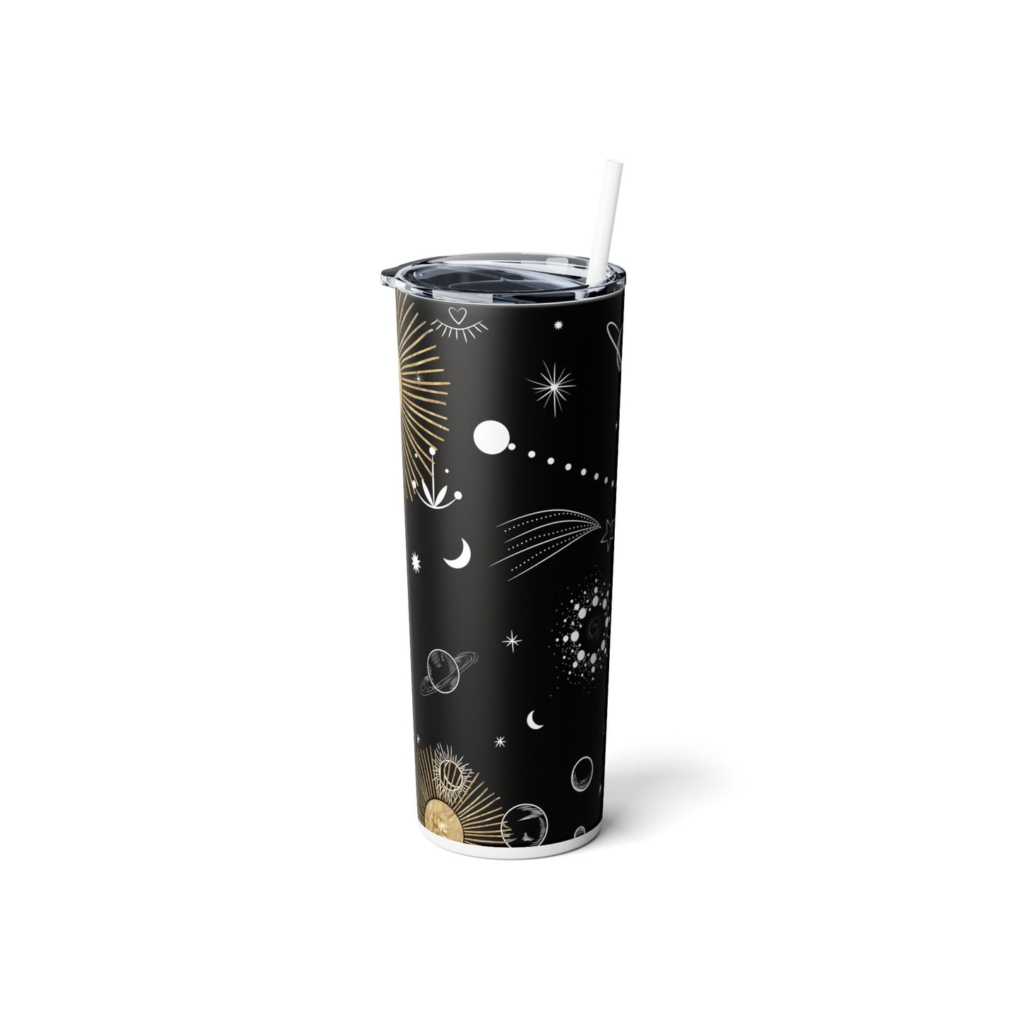 Reusable Space Skinny Tumbler, 20oz with straw, Galaxy design stainless steel, iced coffee tumbler, summer adventure, road trip tumbler
