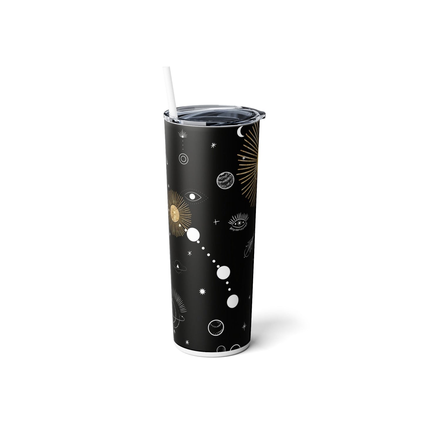 Reusable Space Skinny Tumbler, 20oz with straw, Galaxy design stainless steel, iced coffee tumbler, summer adventure, road trip tumbler