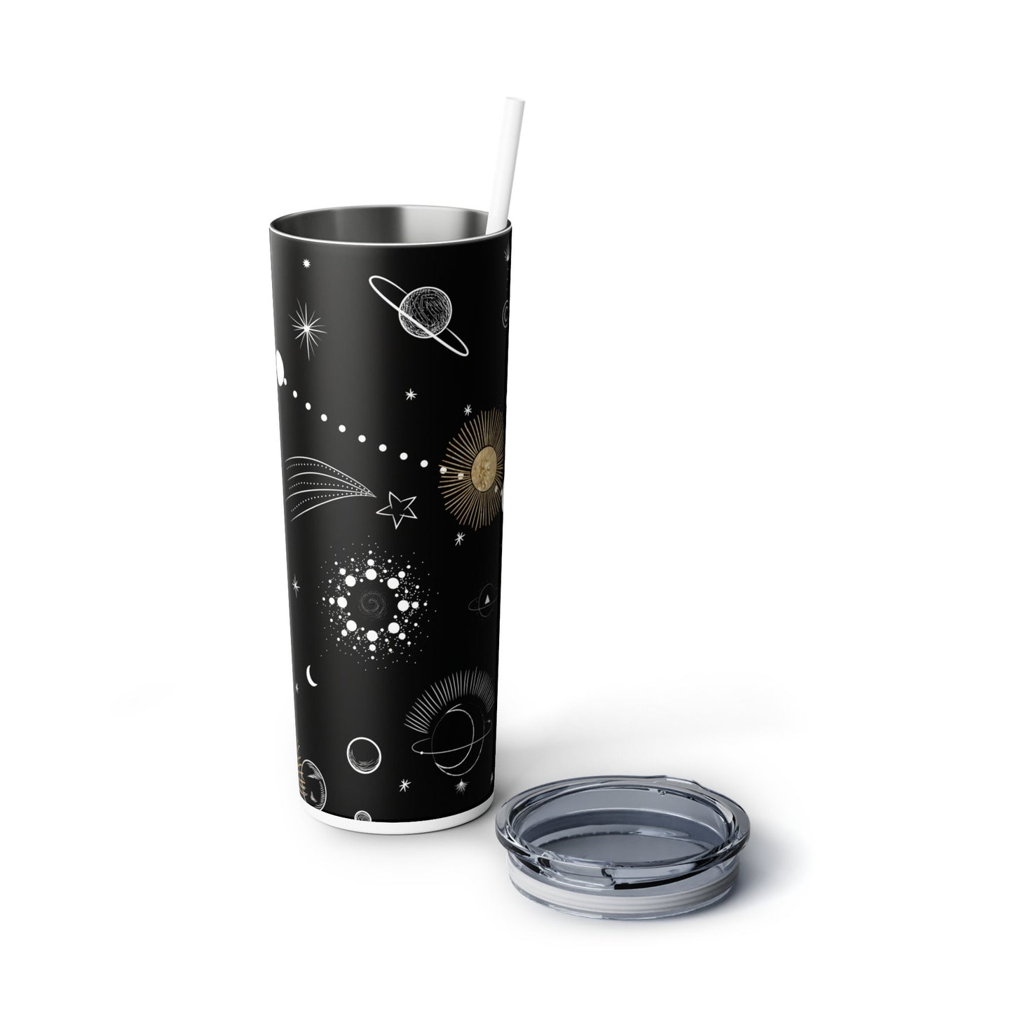 Reusable Space Skinny Tumbler, 20oz with straw, Galaxy design stainless steel, iced coffee tumbler, summer adventure, road trip tumbler