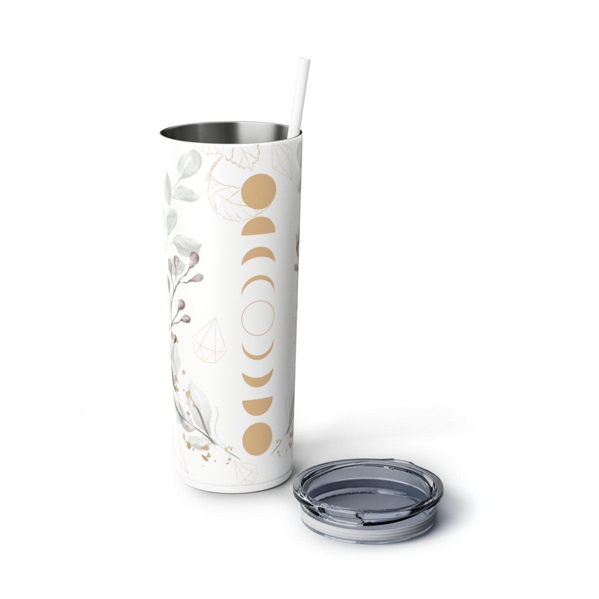 Reusable Moon Phase Tumblers, Astrological Skinny Steel Tumbler with Straw, Summer Moon Tumbler, 20oz Iced Coffee Tumblers, Choice of Design