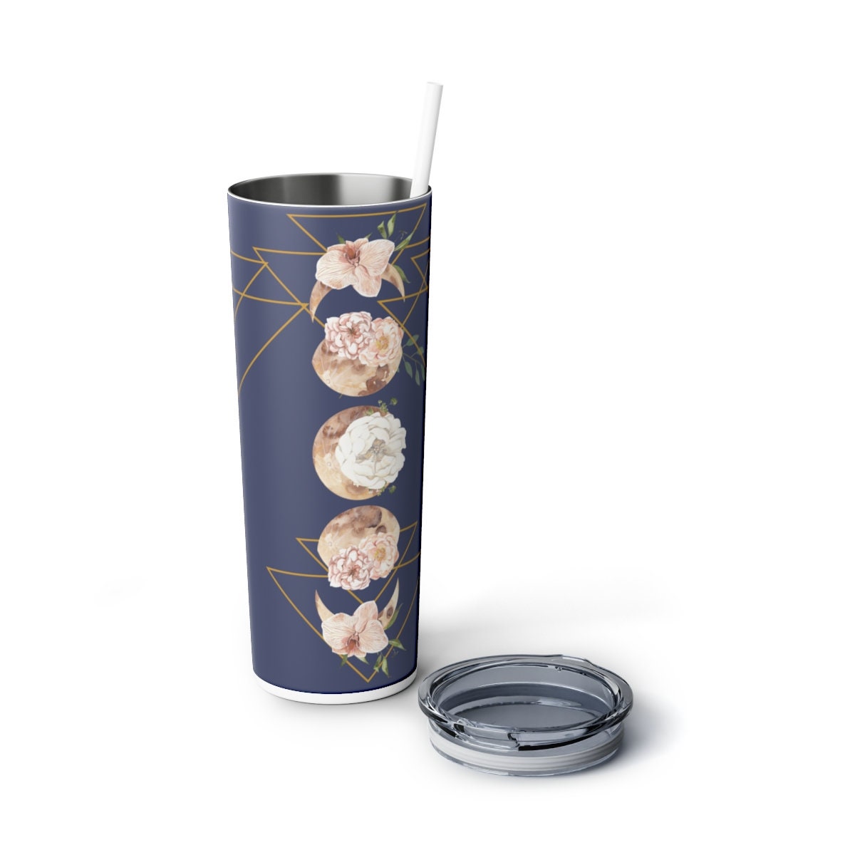 Reusable Moon Phase Tumblers, Astrological Skinny Steel Tumbler with Straw, Summer Moon Tumbler, 20oz Iced Coffee Tumblers, Choice of Design