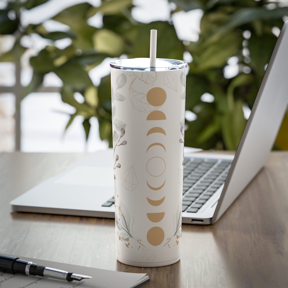 Reusable Moon Phase Tumblers, Astrological Skinny Steel Tumbler with Straw, Summer Moon Tumbler, 20oz Iced Coffee Tumblers, Choice of Design