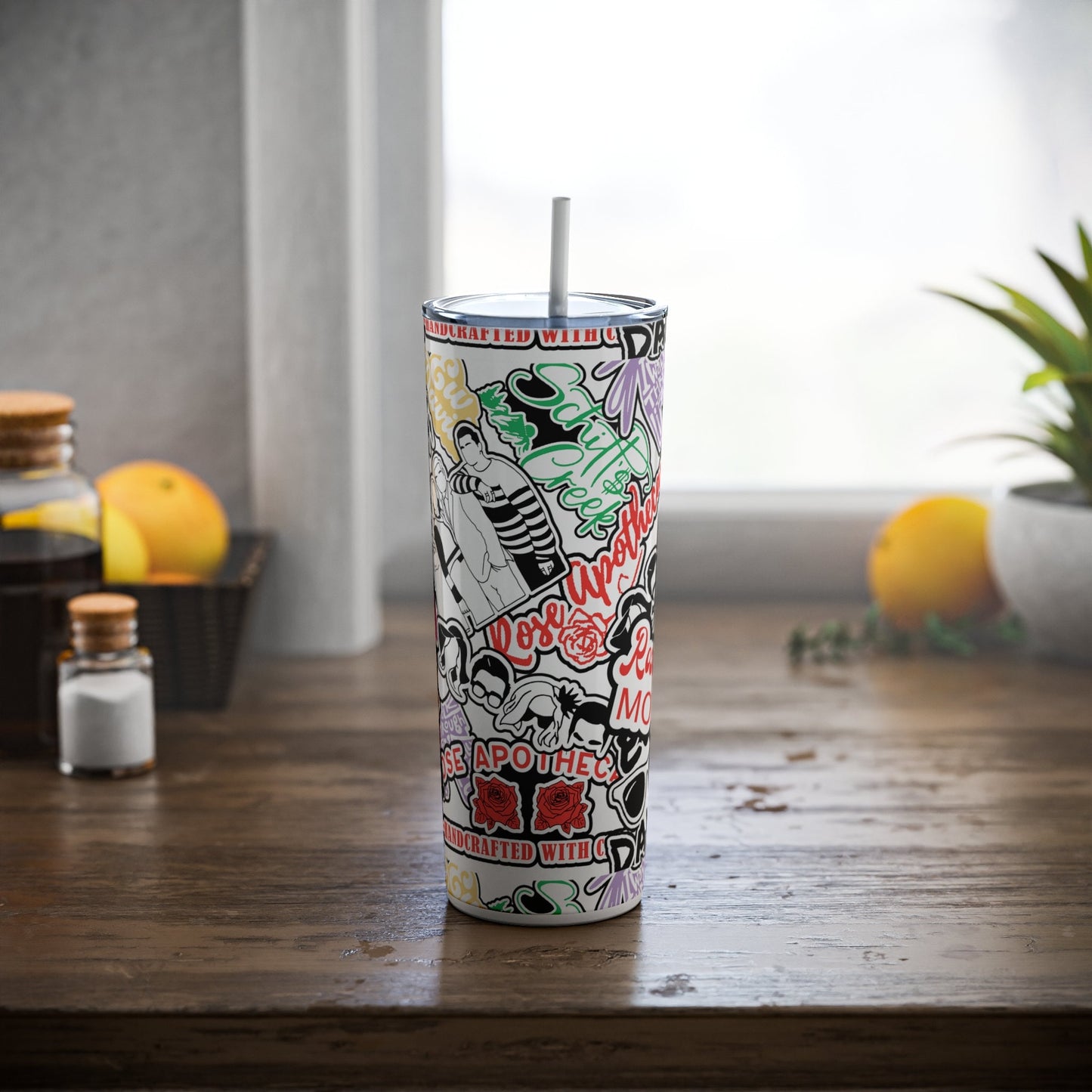 Reusable Schitts Creek sticker graffiti Tumbler, David Rose, Alexis Rose, Ew David, 20oz stainless steel, Gift for him, Gift for her