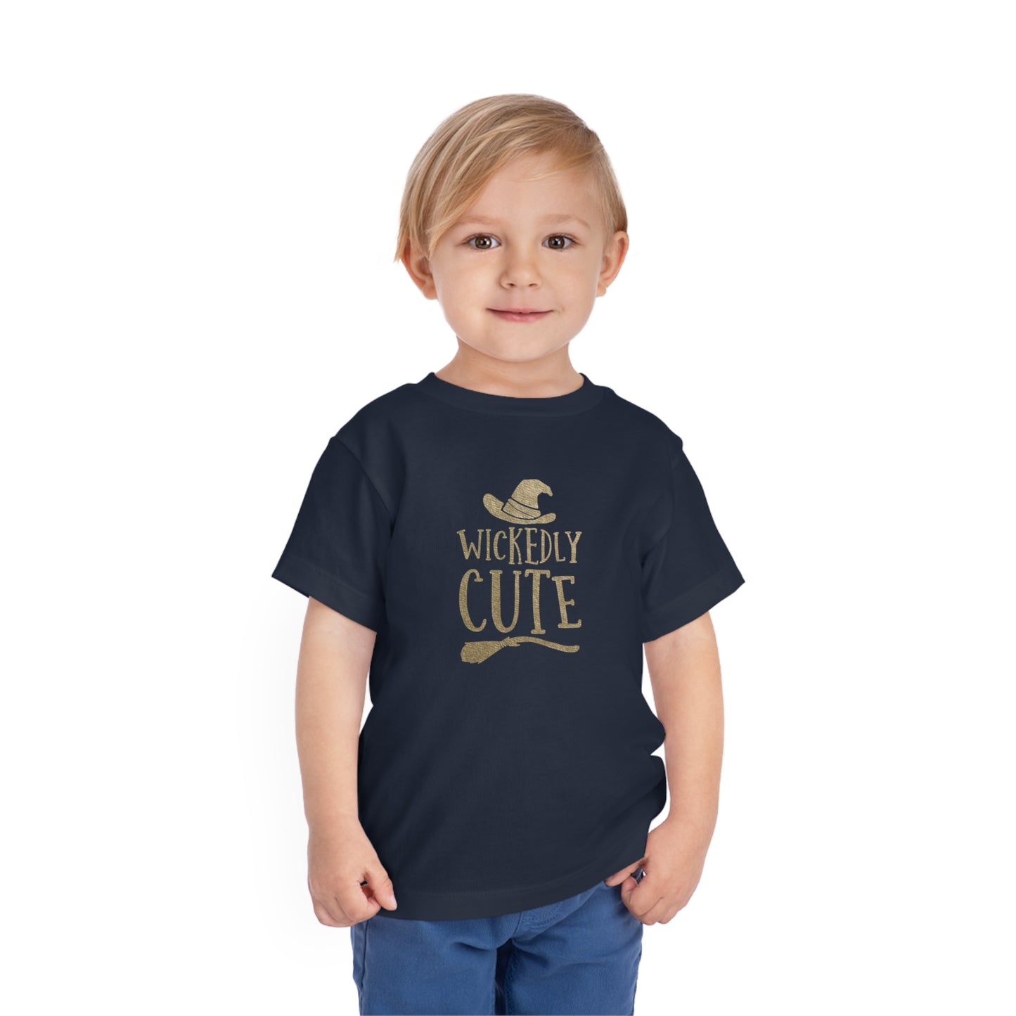 Aesthetic "Wickedly Cute" toddler tshirt, toddler Halloween tee, Trick or treat shirt, Witch hat and broomstick, children's t-shirt