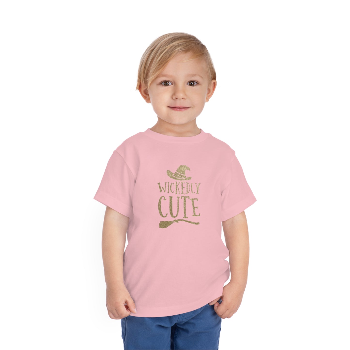 Aesthetic "Wickedly Cute" toddler tshirt, toddler Halloween tee, Trick or treat shirt, Witch hat and broomstick, children's t-shirt