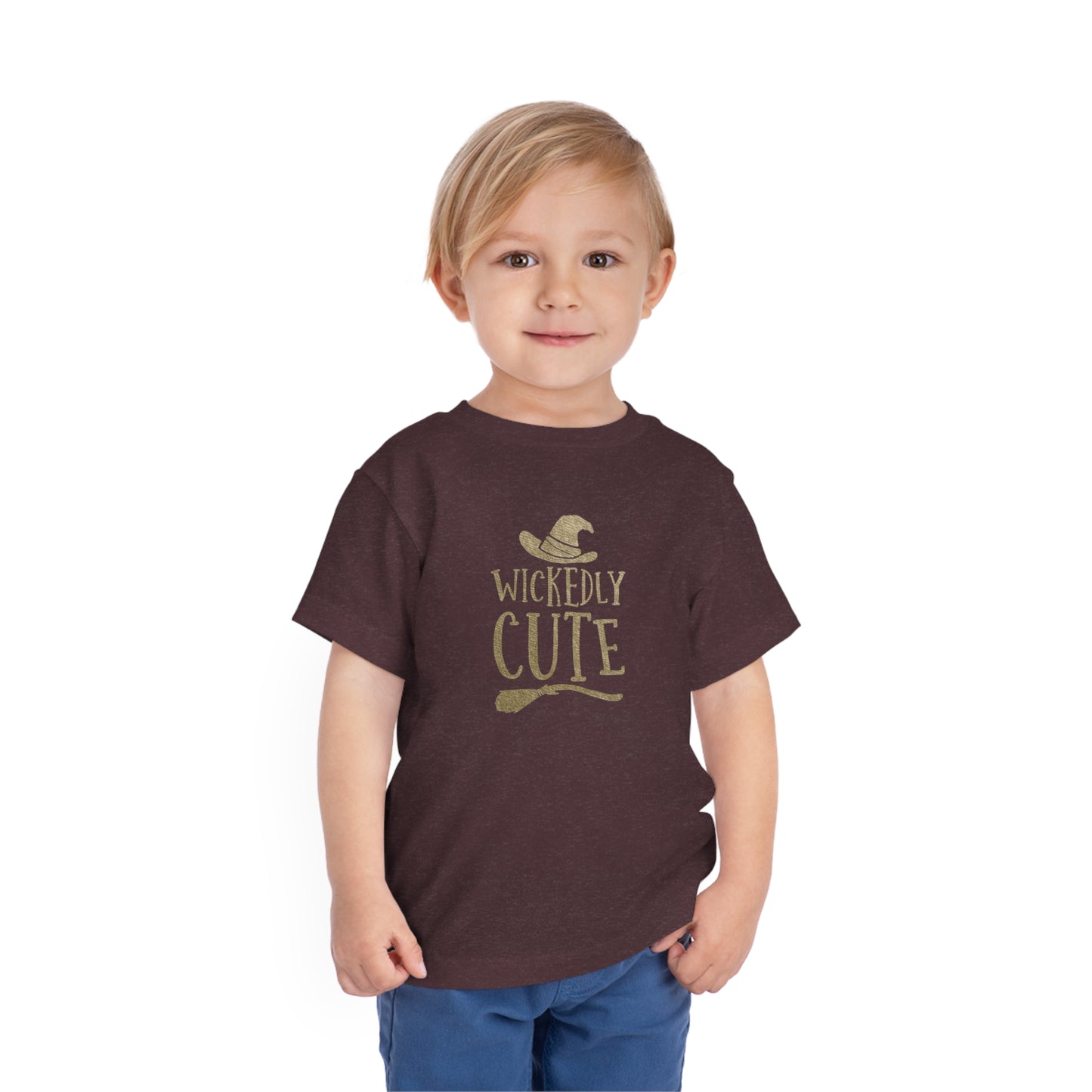 Aesthetic "Wickedly Cute" toddler tshirt, toddler Halloween tee, Trick or treat shirt, Witch hat and broomstick, children's t-shirt