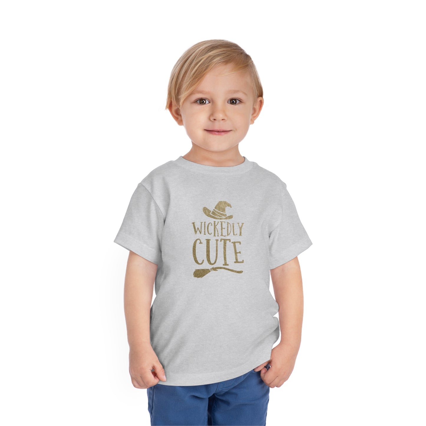 Aesthetic "Wickedly Cute" toddler tshirt, toddler Halloween tee, Trick or treat shirt, Witch hat and broomstick, children's t-shirt