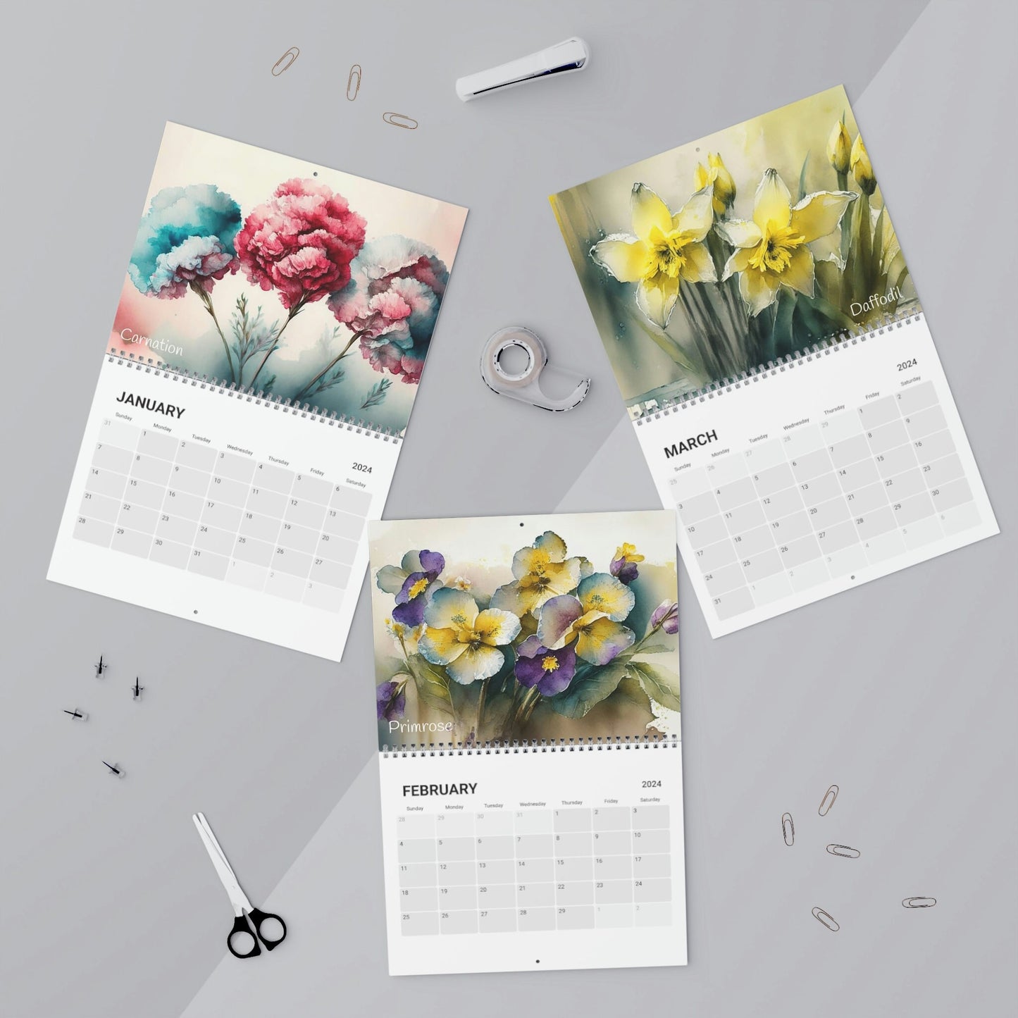 Beautiful Watercolor Birth Month Flowers 2024 Calendar, Mother's Day, Wall Calendar, Teacher Gift