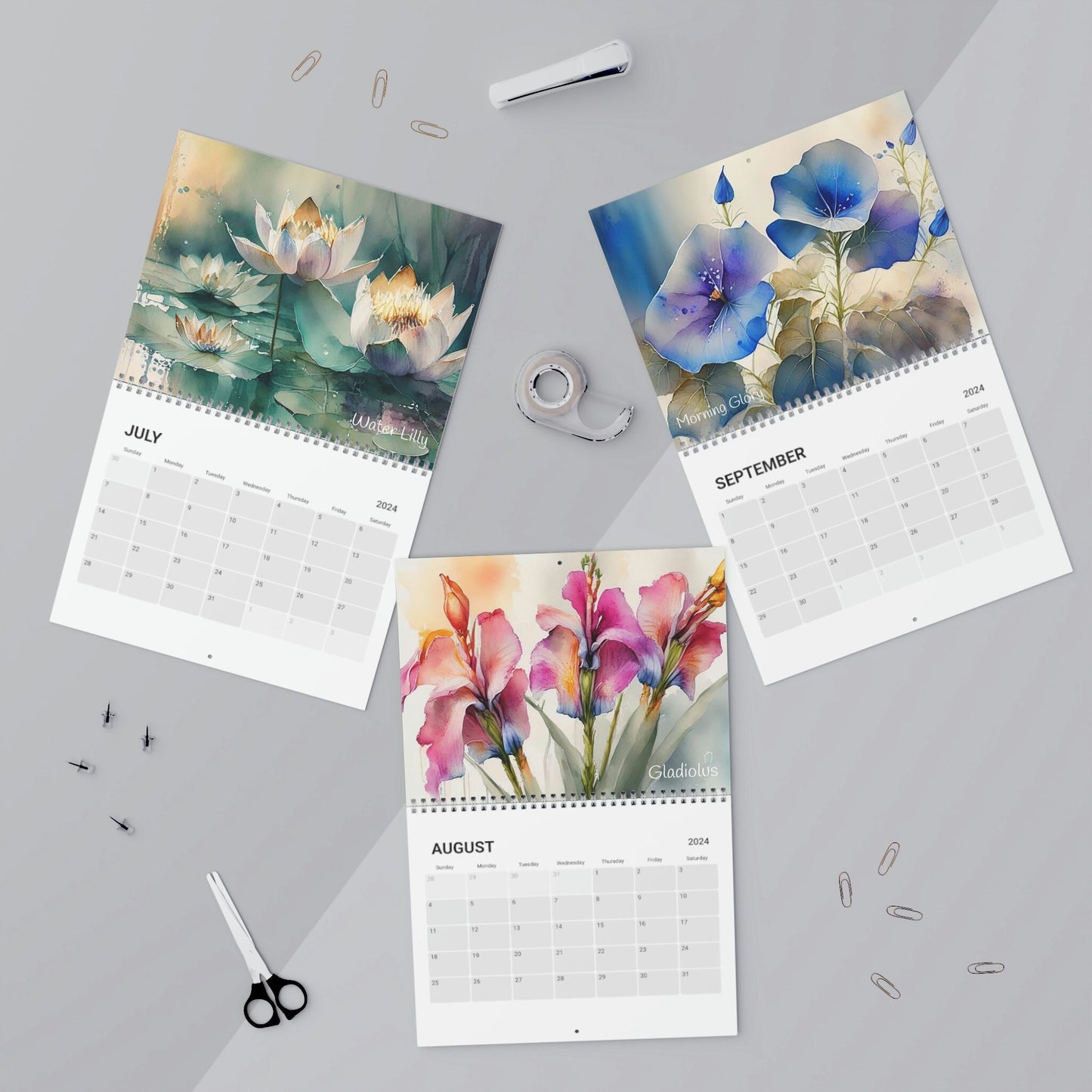 Beautiful Watercolor Birth Month Flowers 2024 Calendar, Mother's Day, Wall Calendar, Teacher Gift