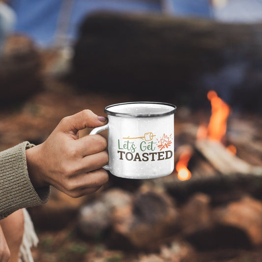 Let's Get Toasted Enamel Camping Mug, 12 oz stainless steel mug, funny camping mug, cute outdoor lovers mug