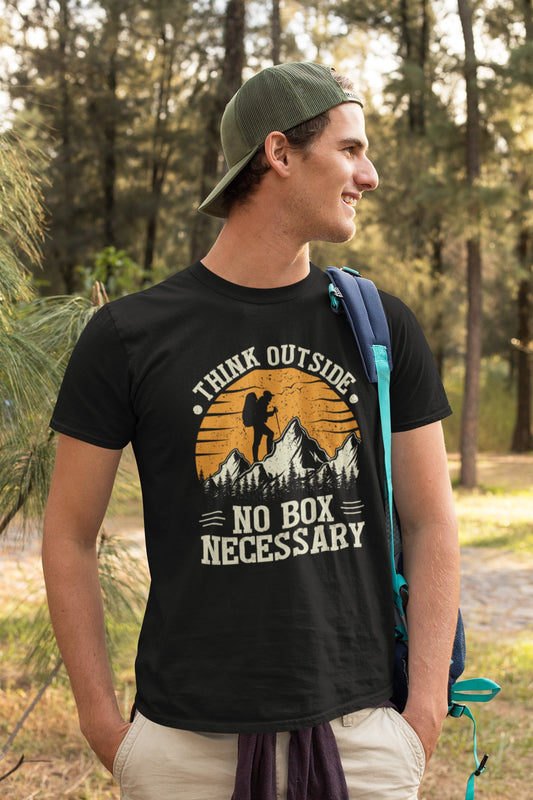 Think Outside, No Box Necessary T-Shirt, Adventure Shirt , Camping Shirts, Mountain Tee, Hiker Shirts, Nature Lover Shirt, Camping Gift